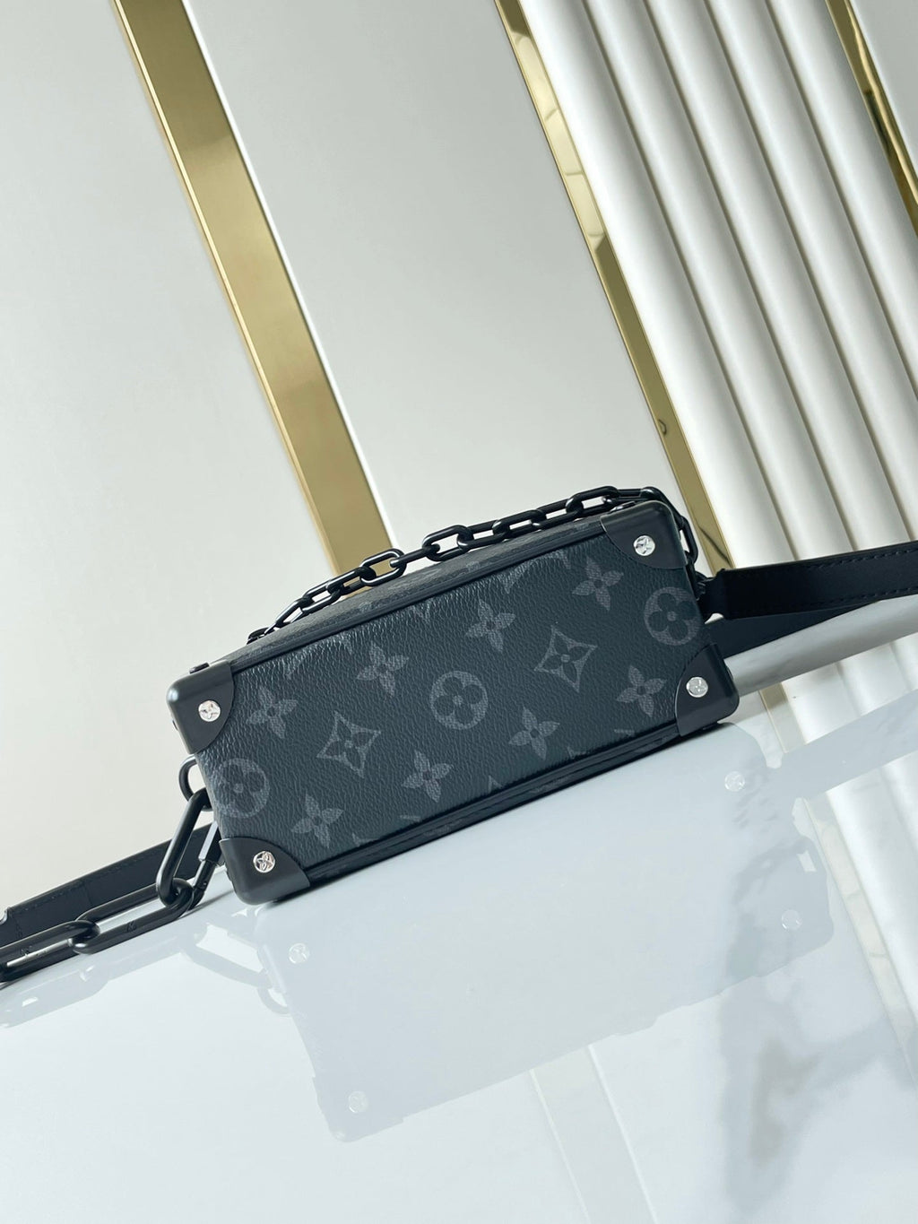 LOUIS VUITTON MINI SOFT TRUNK 18 IN GUN METAL MONOGRAM ECLIPSE CANVAS