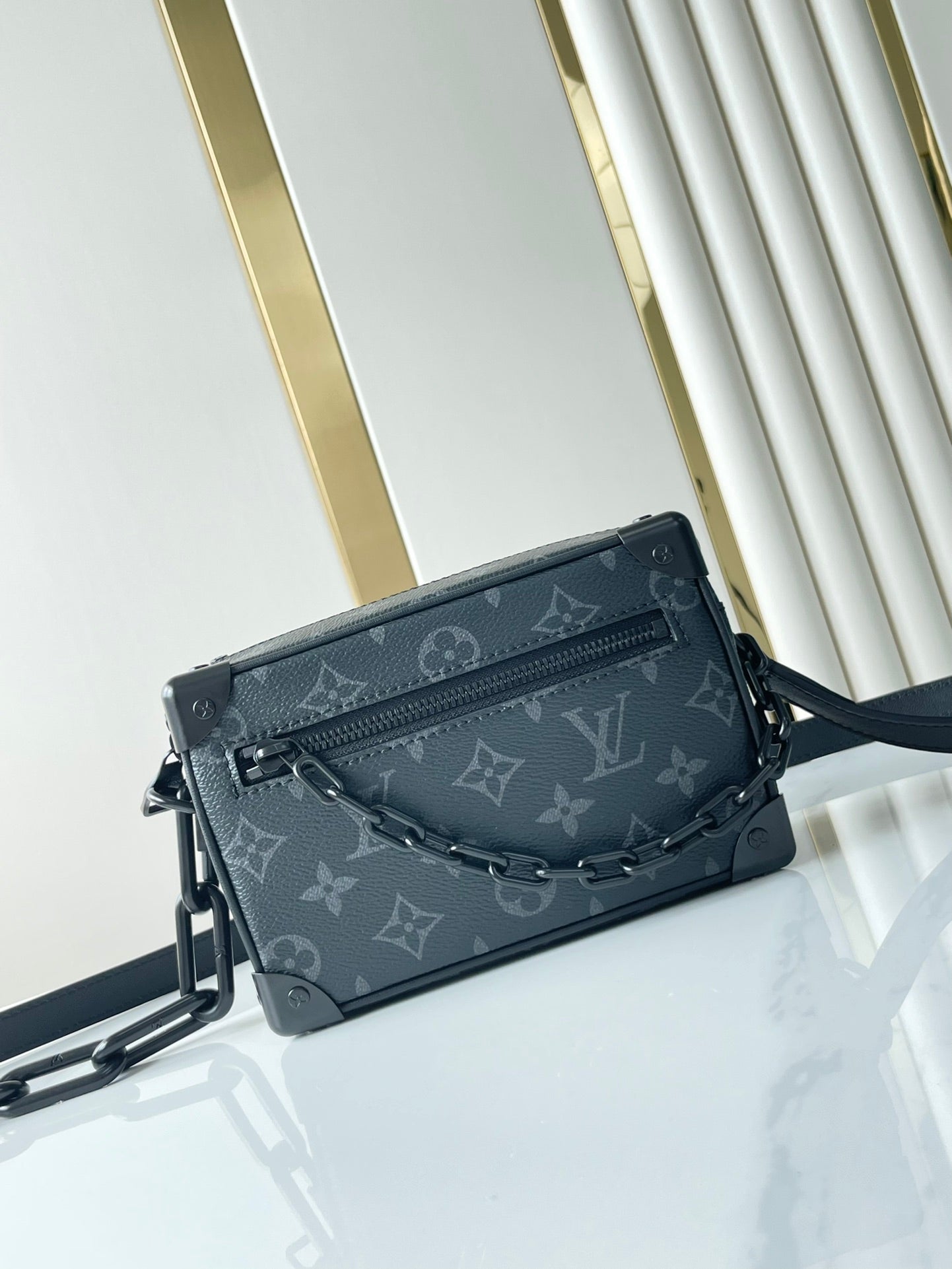 LOUIS VUITTON MINI SOFT TRUNK 18 IN GUN METAL MONOGRAM ECLIPSE CANVAS