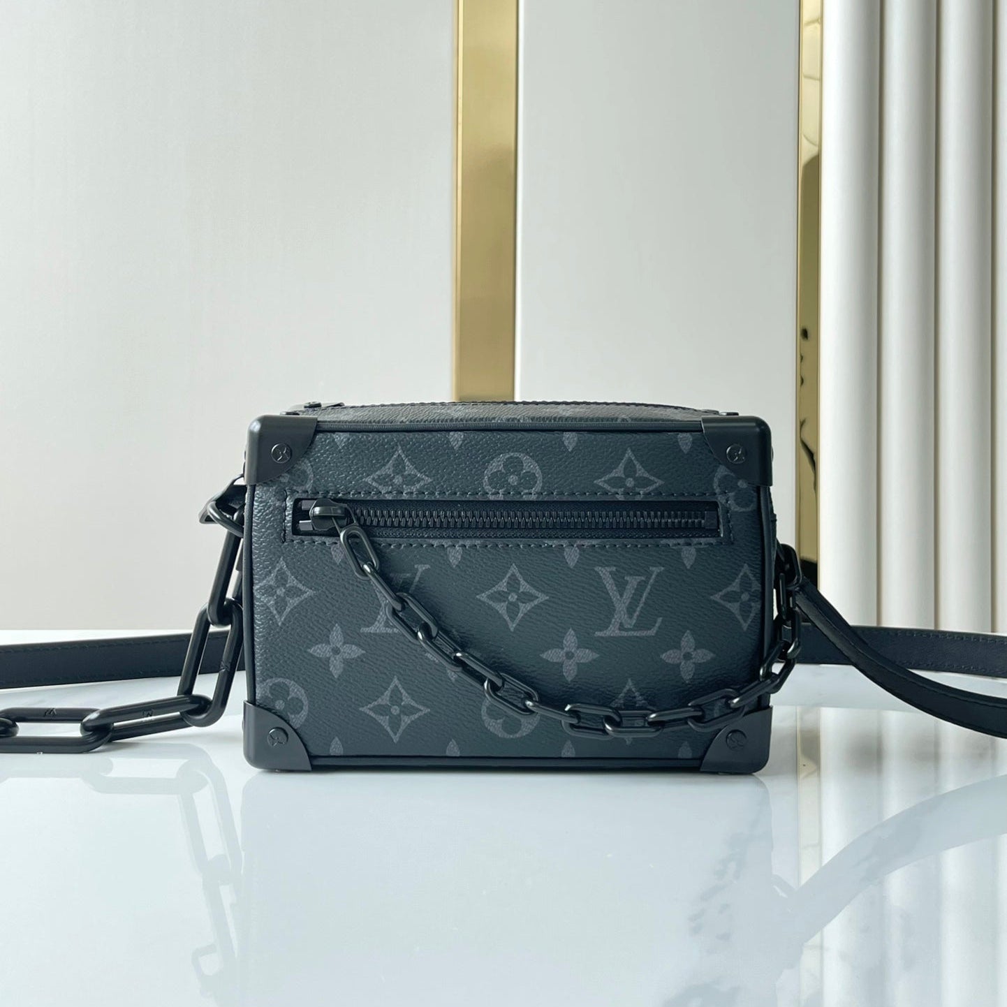 LOUIS VUITTON MINI SOFT TRUNK 18 IN GUN METAL MONOGRAM ECLIPSE CANVAS