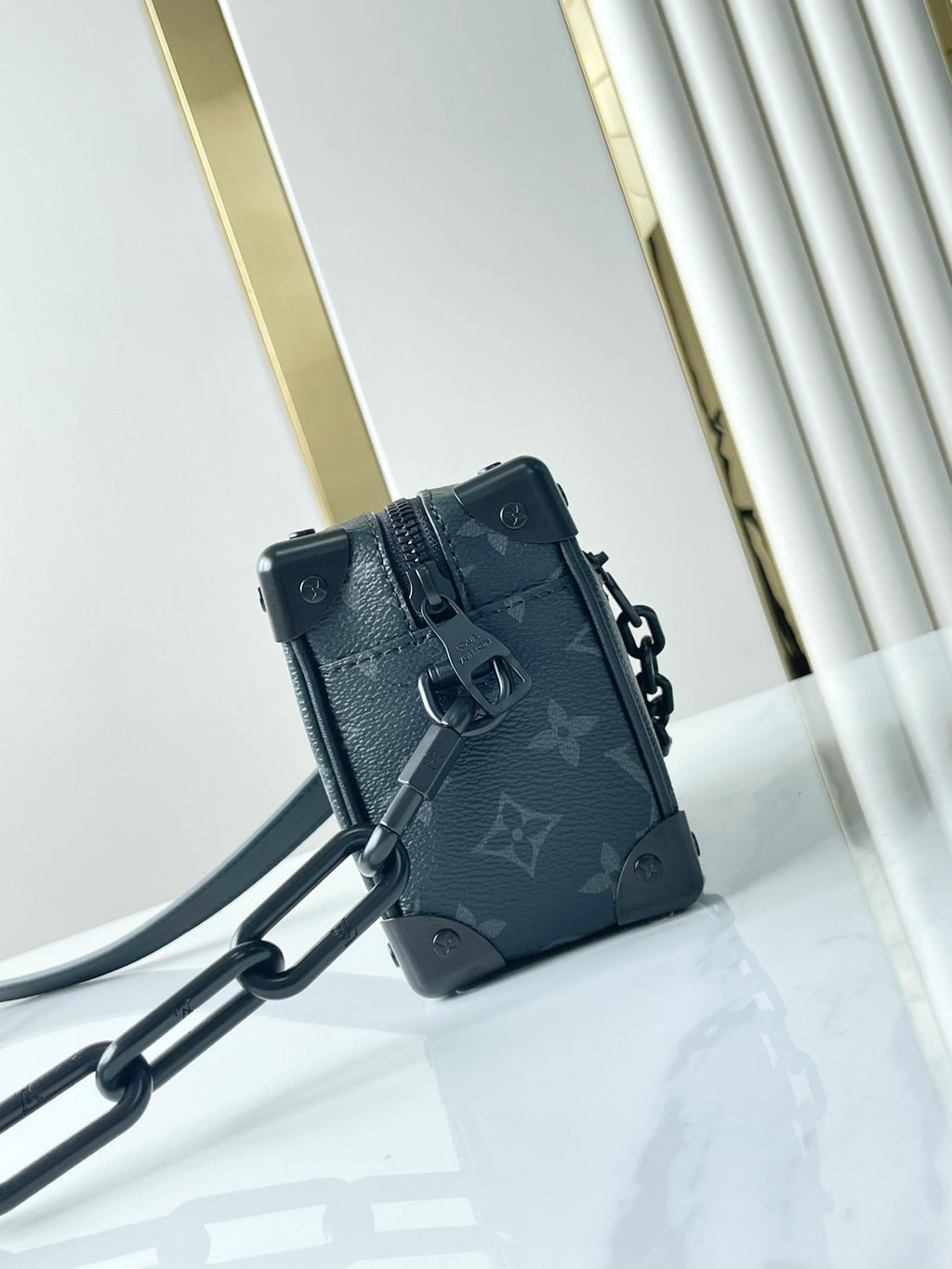 LOUIS VUITTON MINI SOFT TRUNK 18 IN GUN METAL MONOGRAM ECLIPSE CANVAS