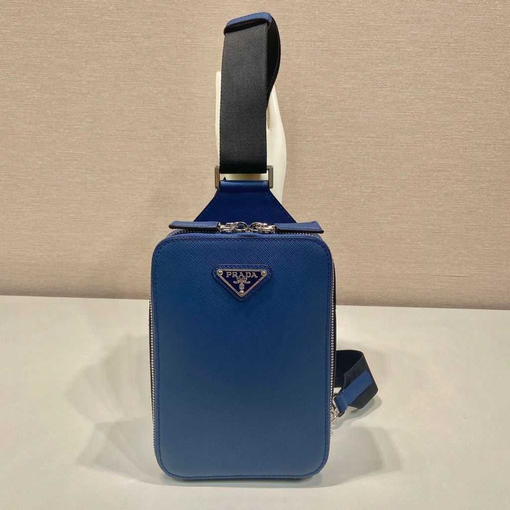 PRADA CHEST BAG 20 IN CLASSIC BLUE SAFFIANO LEATHER
