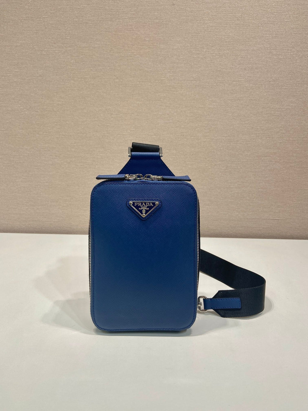 PRADA CHEST BAG 20 IN CLASSIC BLUE SAFFIANO LEATHER