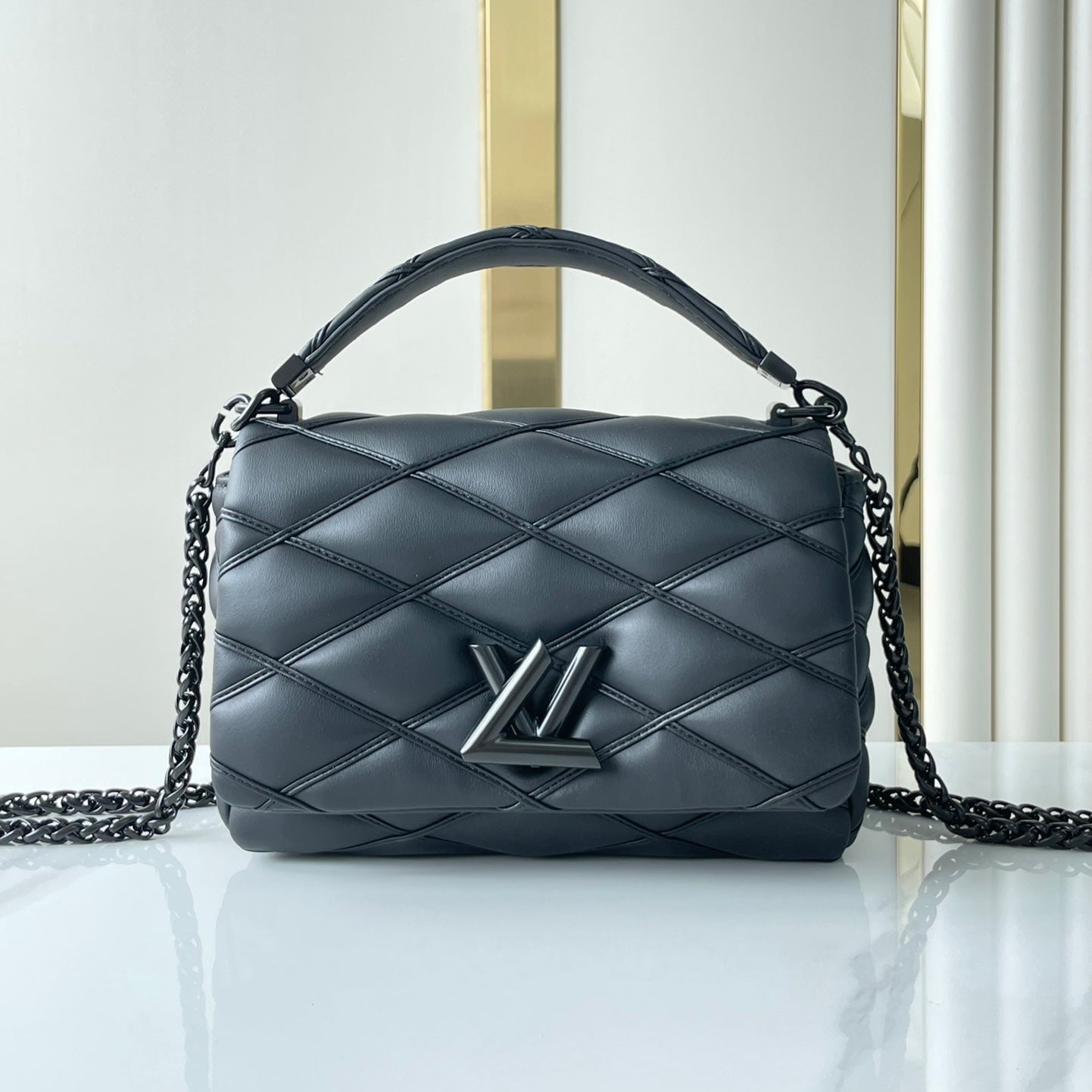 LOUIS VUITTON GO-14 MM 23 IN BLACK QUILTED LAMBSKIN BLACK HARDWARE