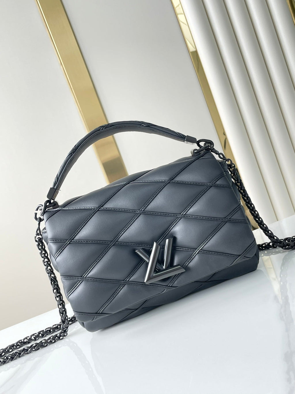 LOUIS VUITTON GO-14 MM 23 IN BLACK QUILTED LAMBSKIN BLACK HARDWARE