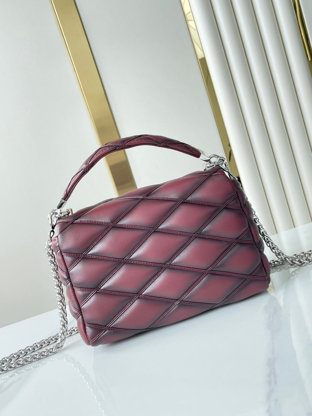 LOUIS VUITTON GO-14 PM 20 IN BORDEAUX RED QUILTED LAMBSKIN GOLD HARDWARE