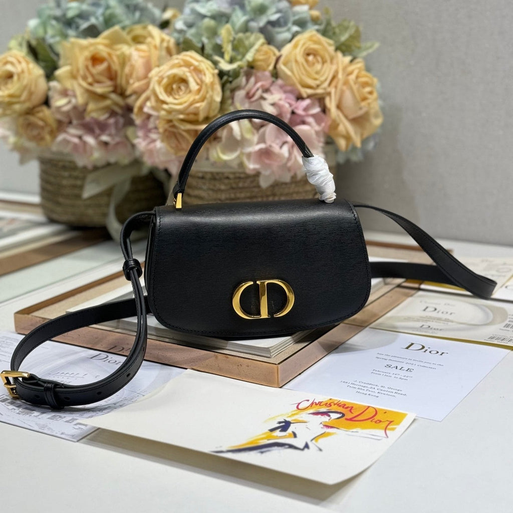 DIOR SMALL 19 MONTAIGNE AVENUE TOP HANDLE BAG BLACK SMOOTH CALFSKIN 221147