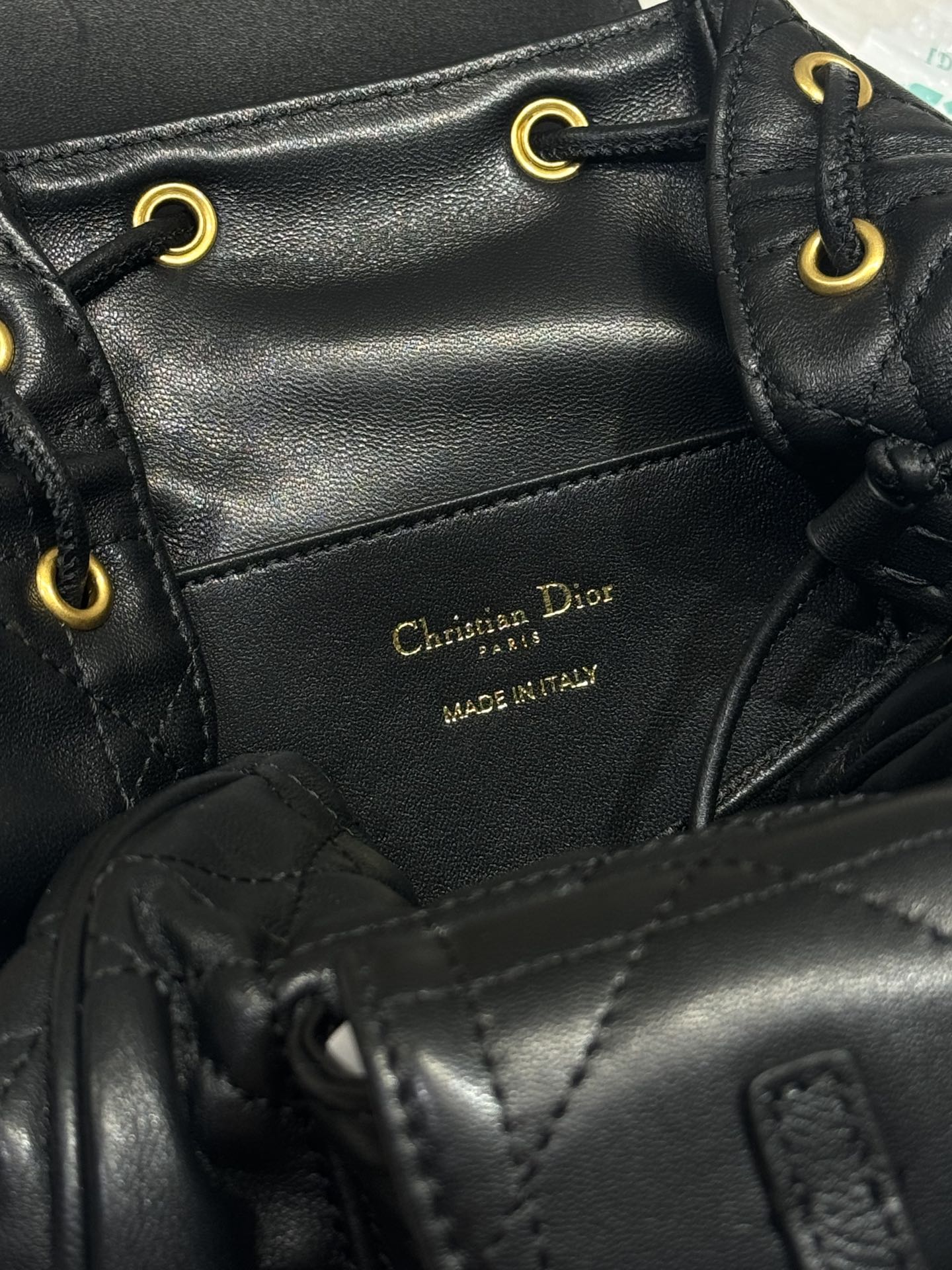 DIOR SMALL CARO BACKPACK 20 IN BLACK MACROCANNAGE LAMBSKIN