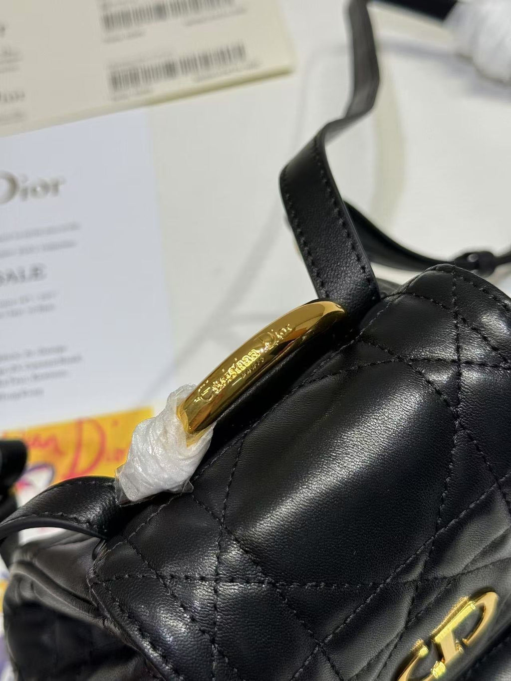 DIOR SMALL CARO BACKPACK 20 IN BLACK MACROCANNAGE LAMBSKIN