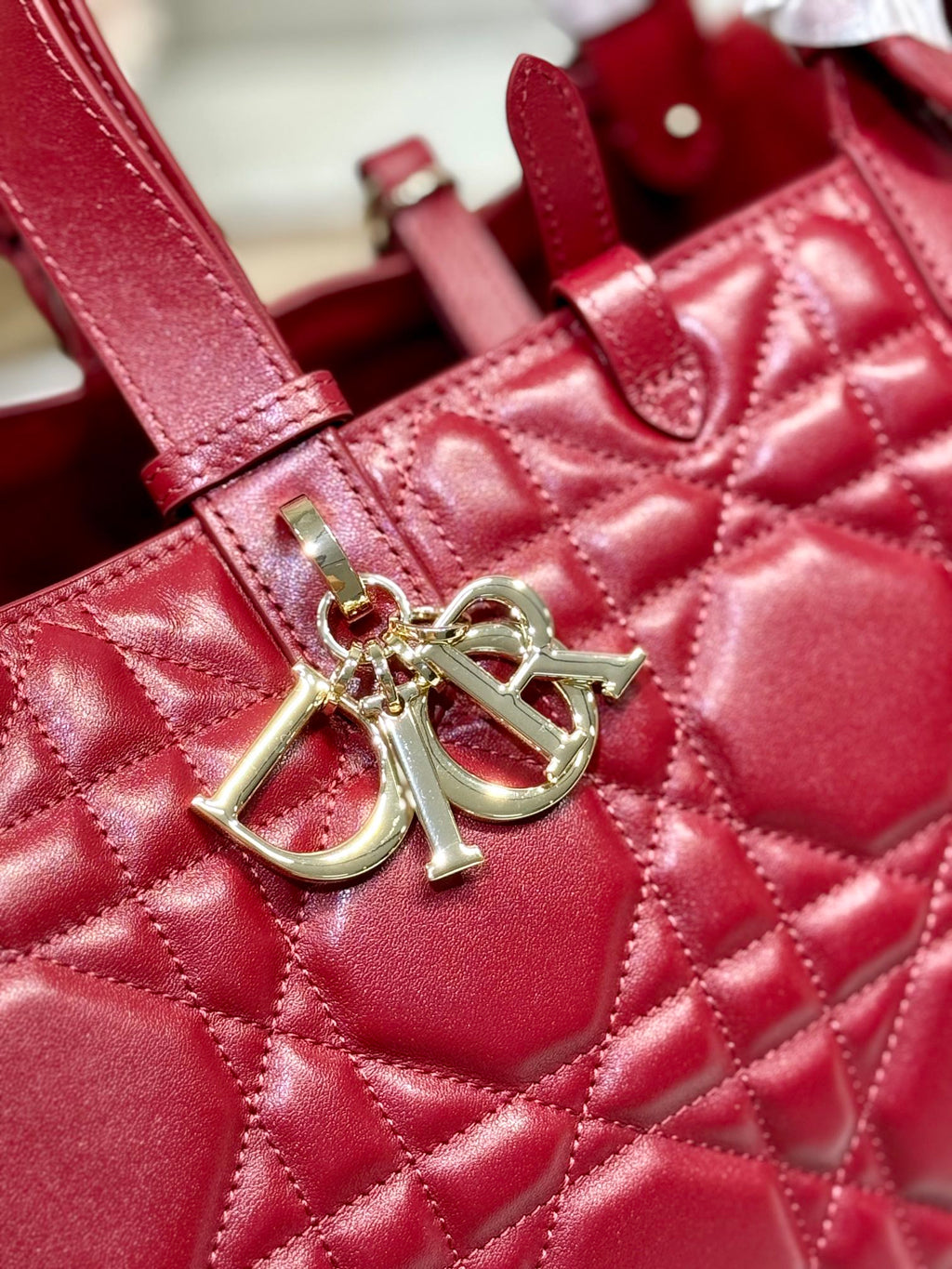 DIOR SMALL 28 TOUJOURS BAG IN RUBY RED MACROCANNAGE LAMBSKIN
