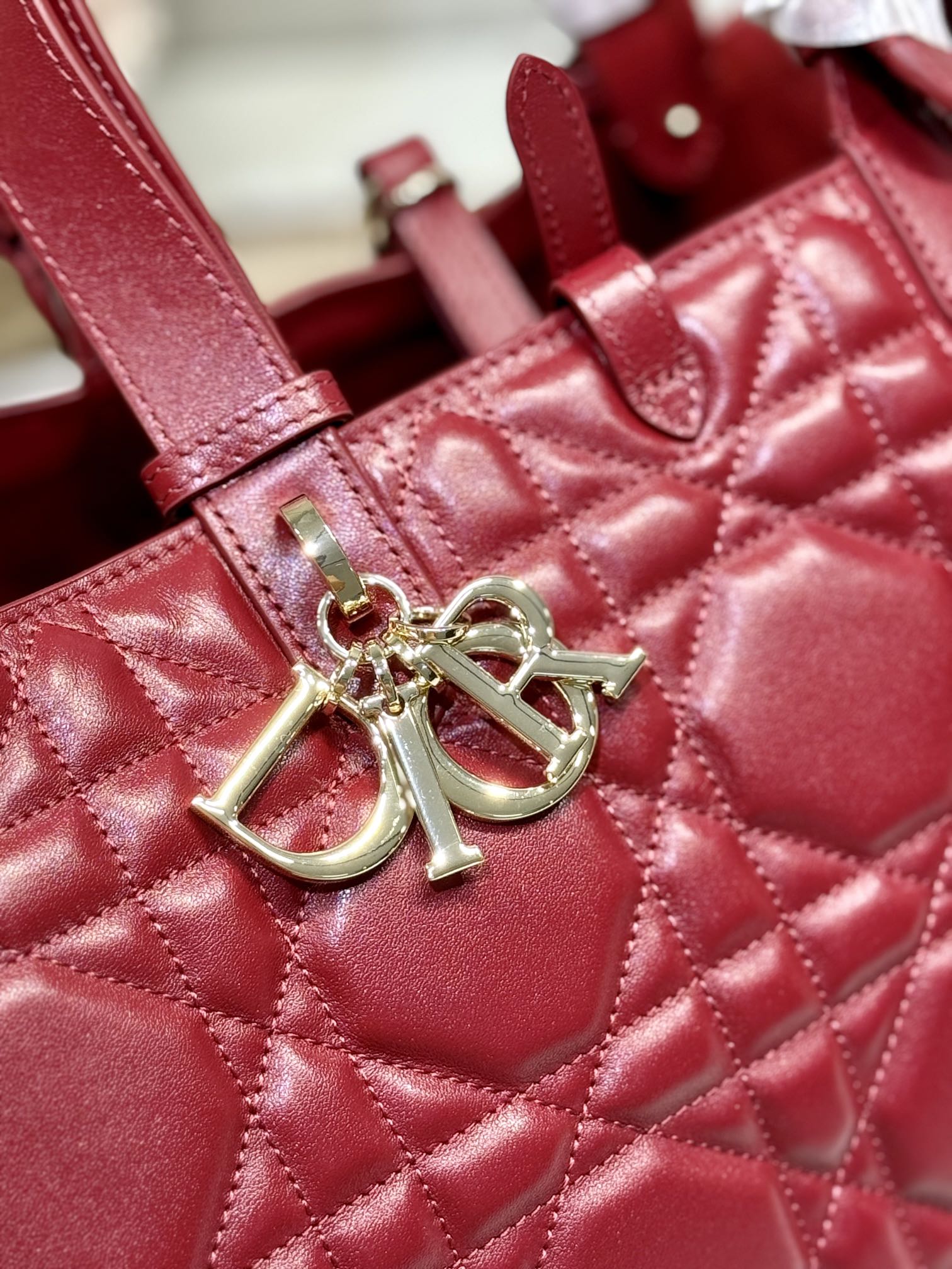 DIOR SMALL 28 TOUJOURS BAG IN RUBY RED MACROCANNAGE LAMBSKIN