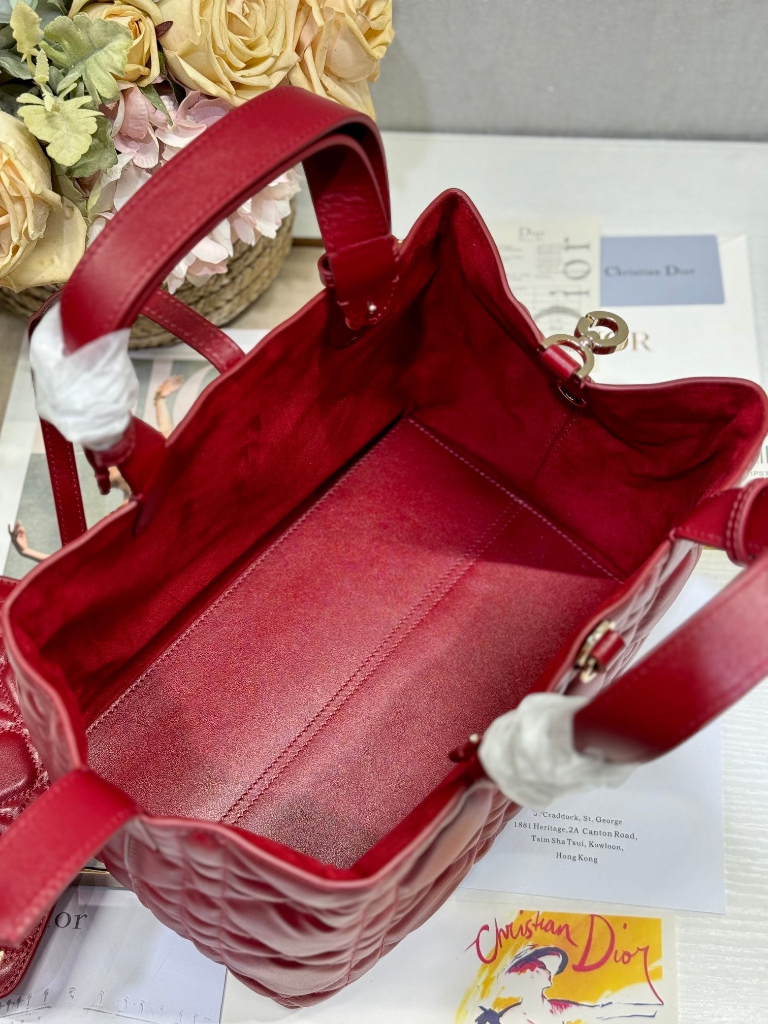 DIOR SMALL 28 TOUJOURS BAG IN RUBY RED MACROCANNAGE LAMBSKIN