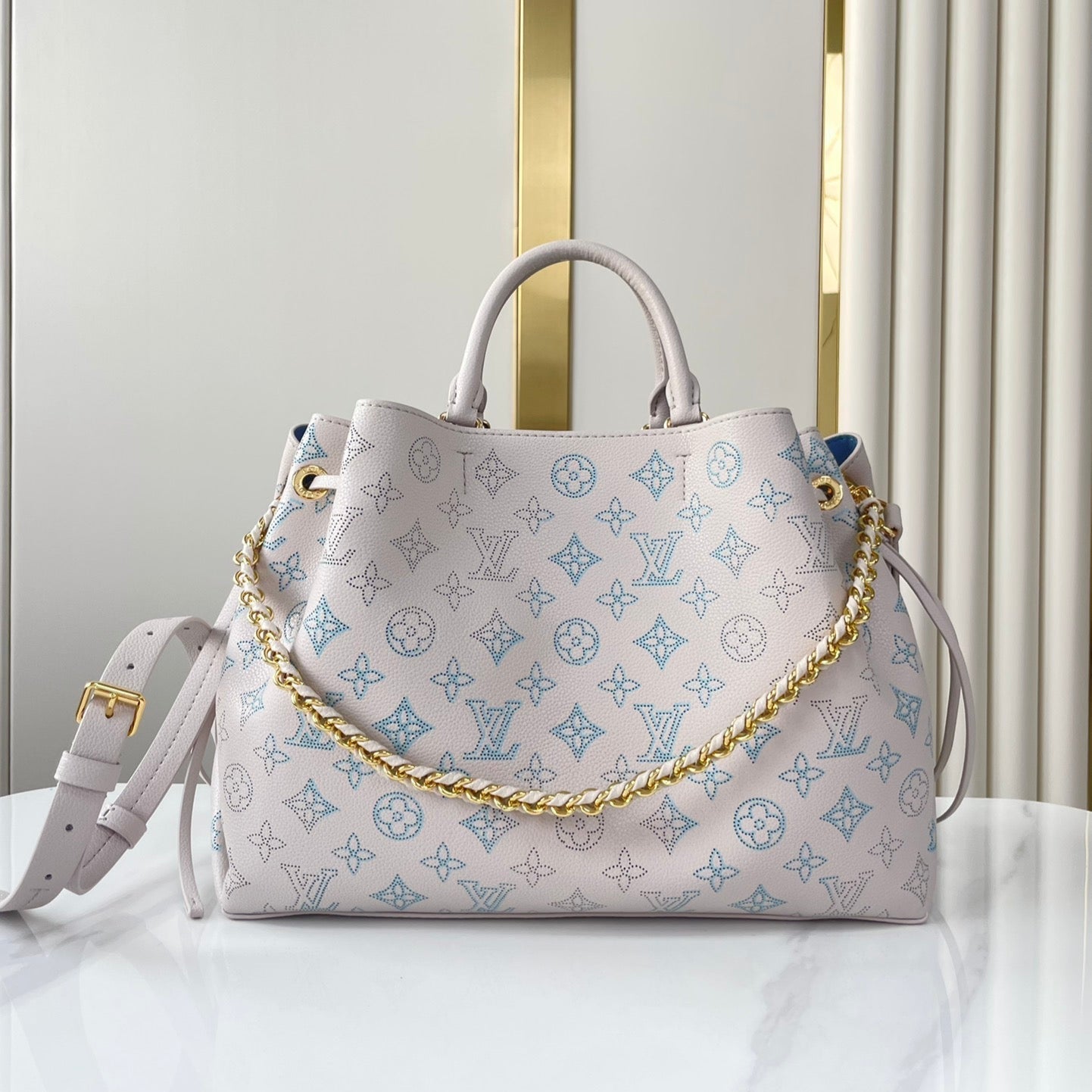 LOUIS VUITTON BELLA TOTE 32 IN BLUME PERFORATED CALFSKIN GOLD HARDWARE