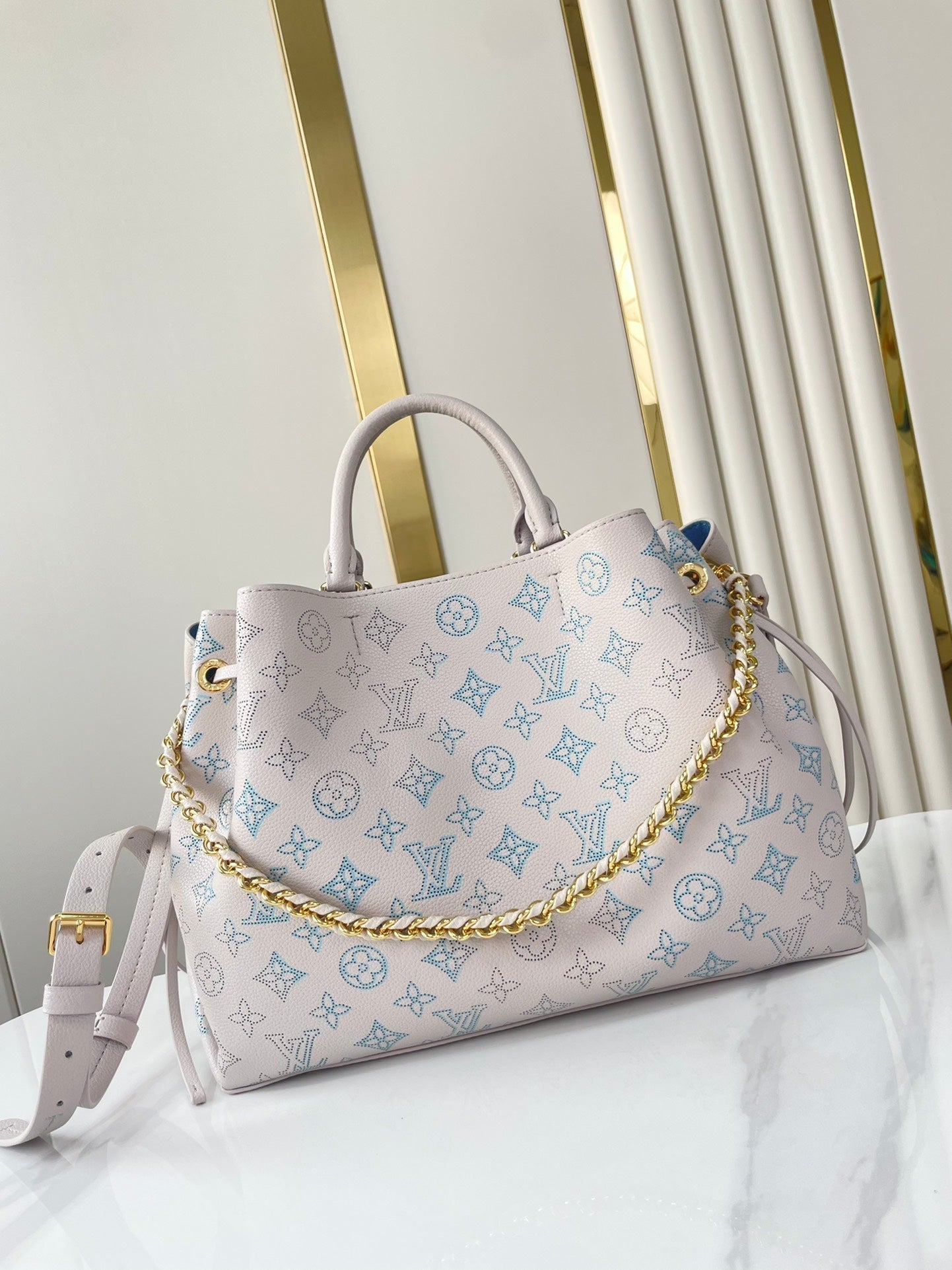 LOUIS VUITTON BELLA TOTE 32 IN BLUME PERFORATED CALFSKIN GOLD HARDWARE