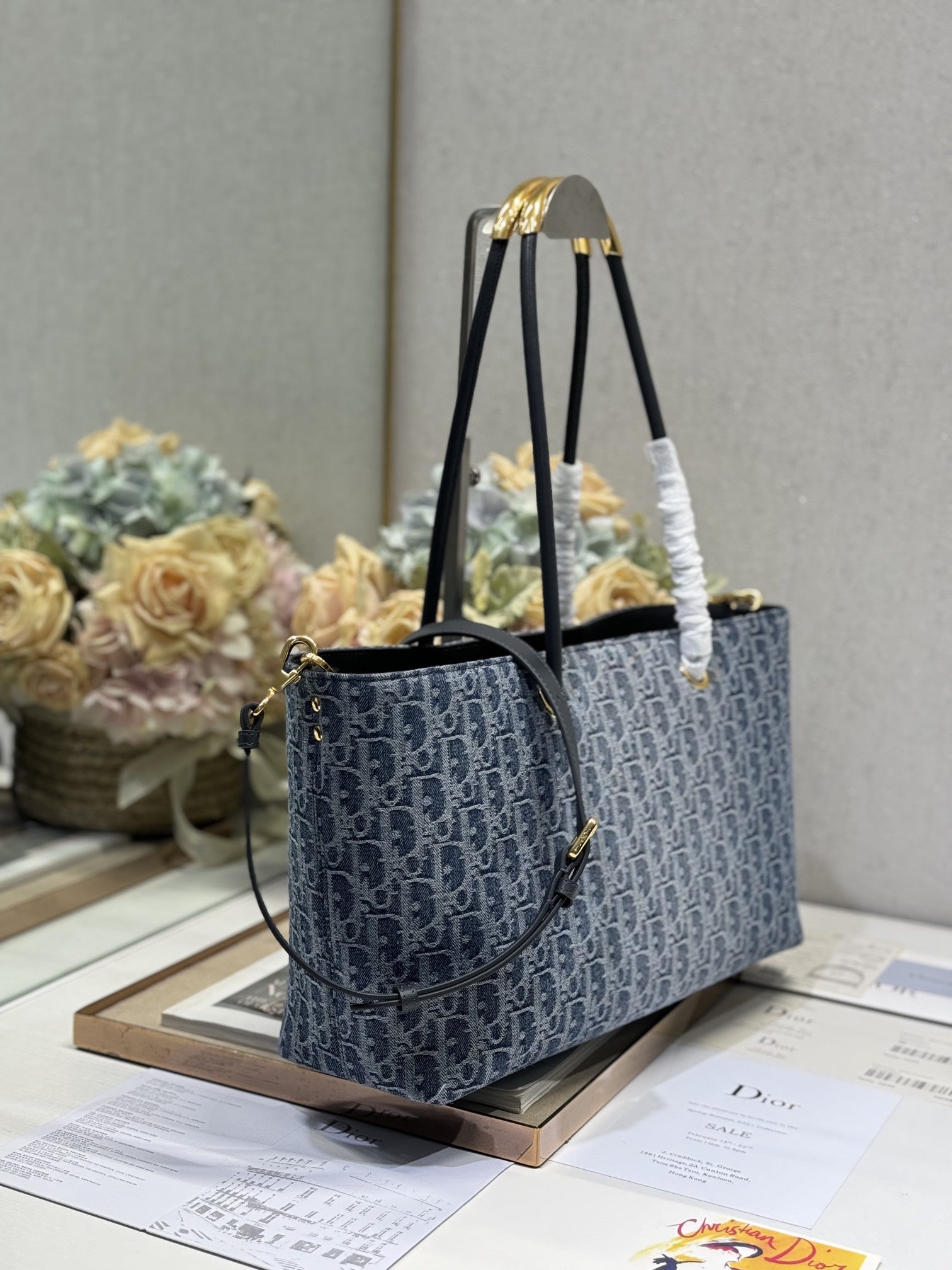 DIOR MEDIUM 37 TOUJOURS BAG IN BLUE MONOGRAM DENIM