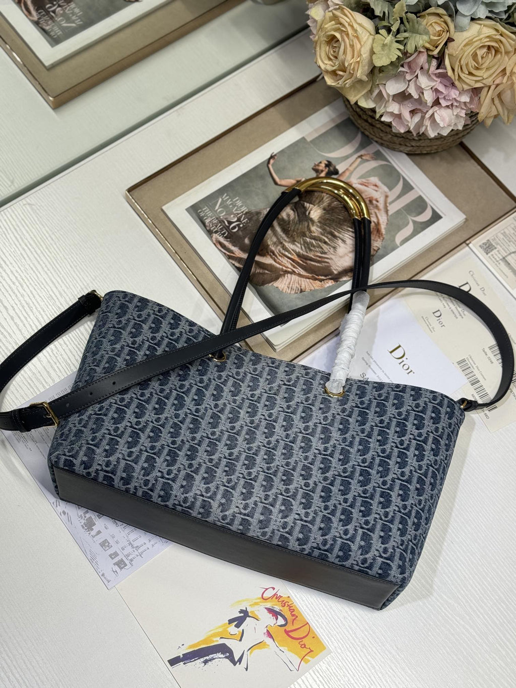 DIOR MEDIUM 37 TOUJOURS BAG IN BLUE MONOGRAM DENIM
