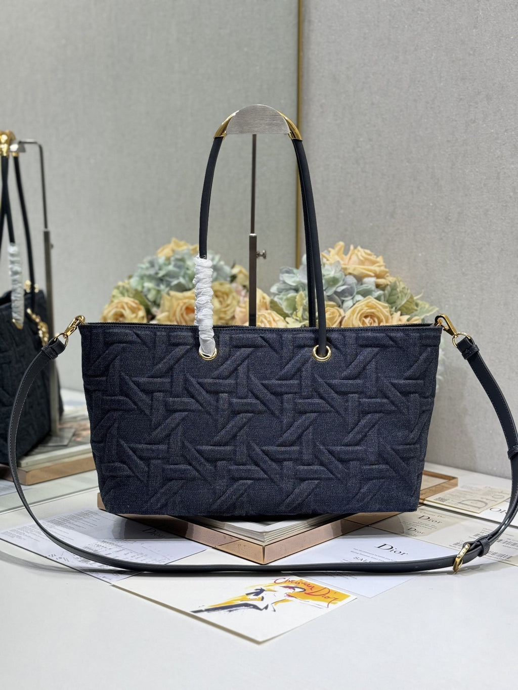 DIOR MEDIUM 37 TOUJOURS BAG IN BLACK CANNAGE DENIM