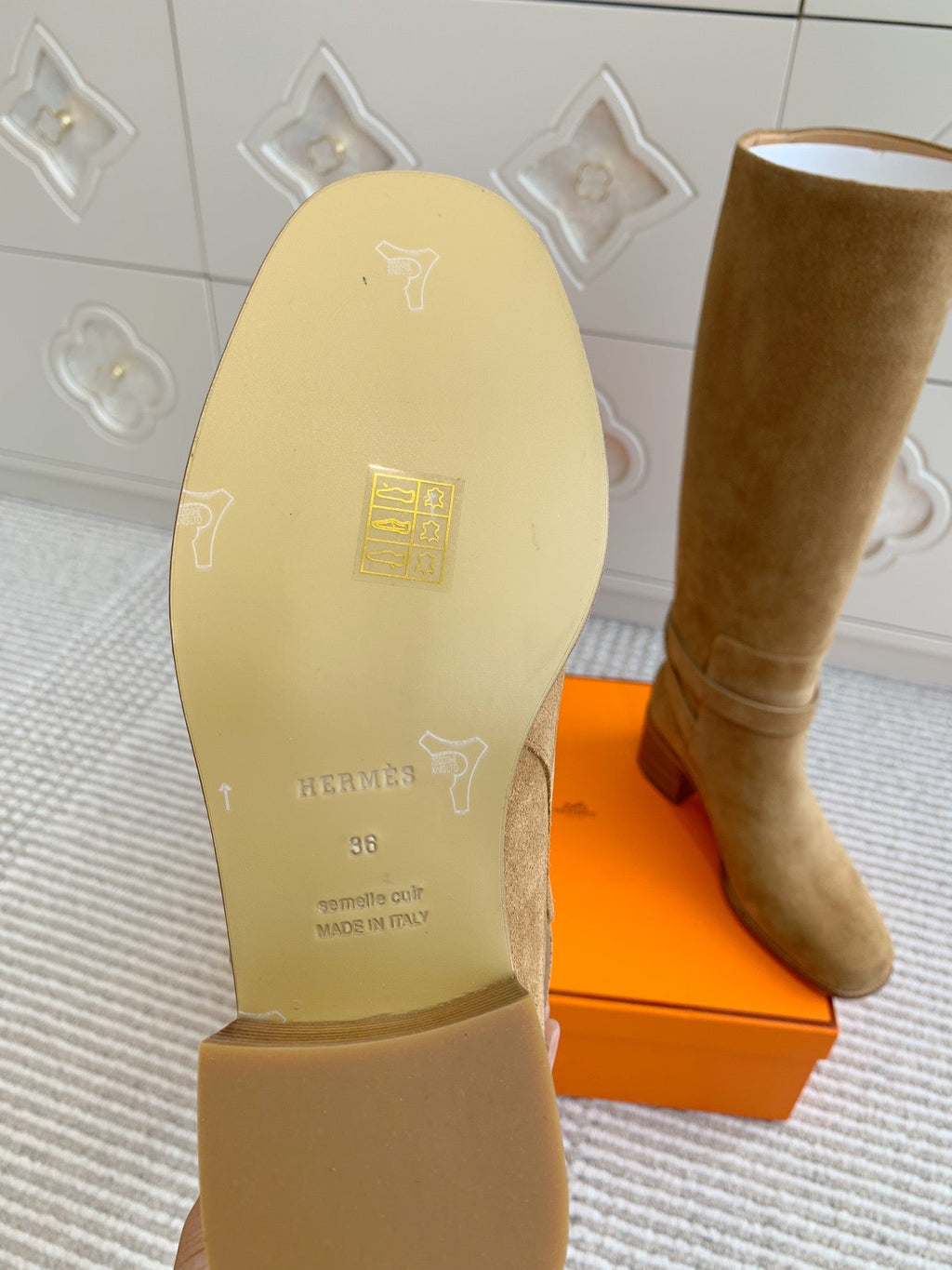 HERMES 25S TALL BOOTS 50 MM IN BROWN SUEDE WITH GOLD HARDWARE