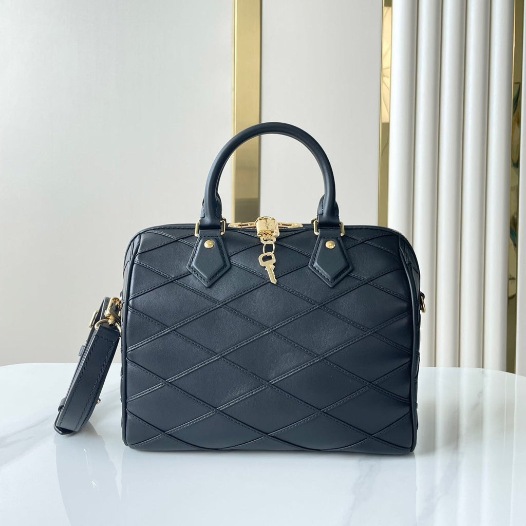 LOUIS VUITTON SPEEDY BANDOULIÈRE 25 WITH CRISS CROSS PATTERN IN BLACK LAMBSKIN