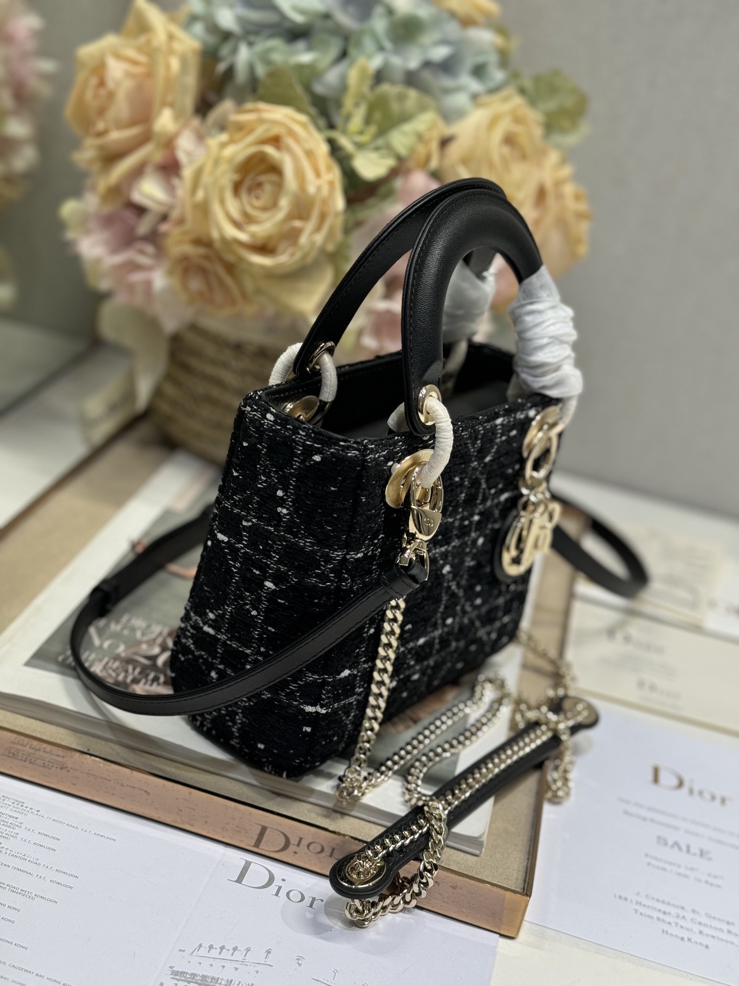 DIOR MINI 17 LADY BAG IN BLACK CANNAGE TWEED