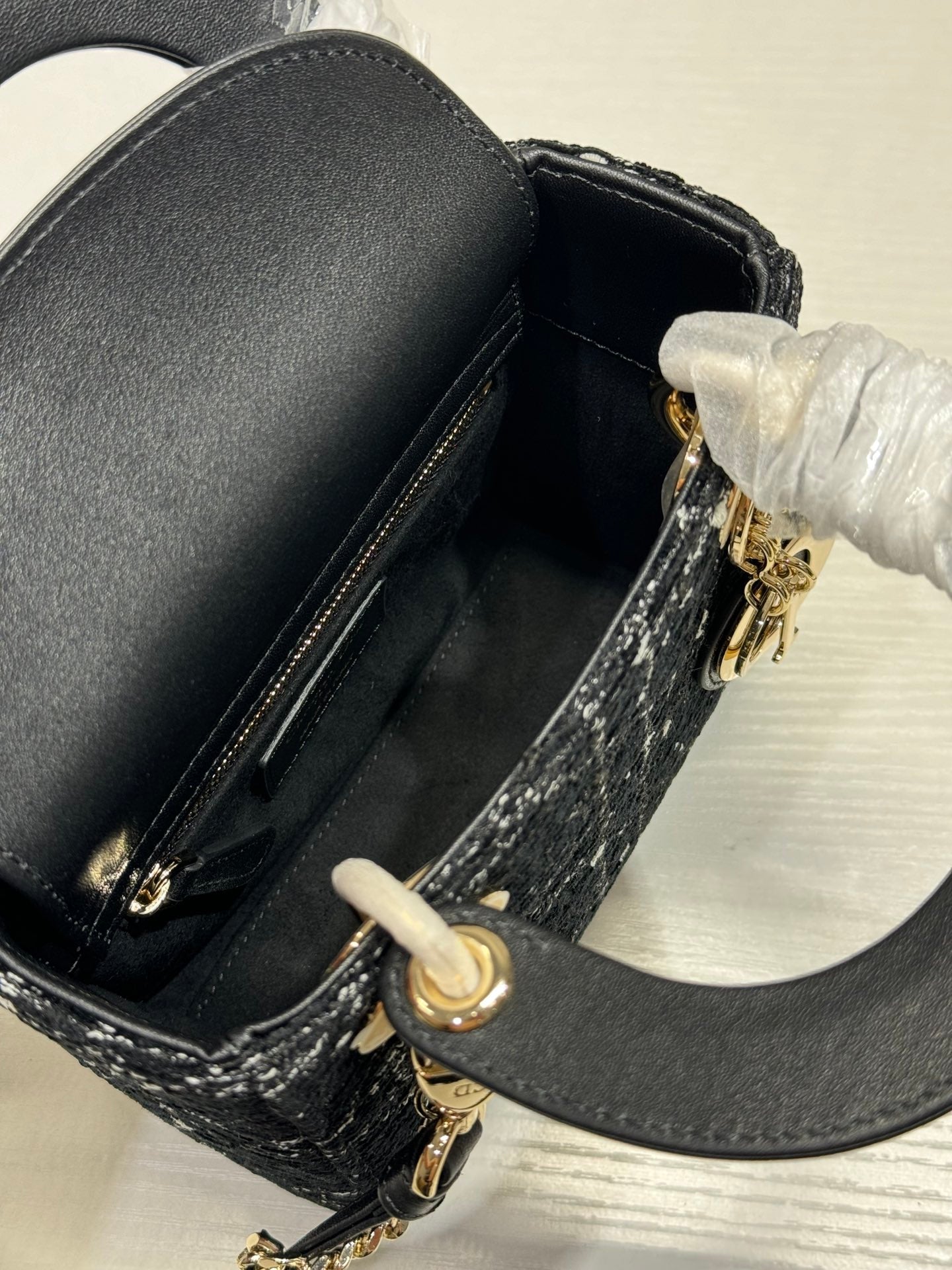 DIOR MINI 17 LADY BAG IN BLACK CANNAGE TWEED