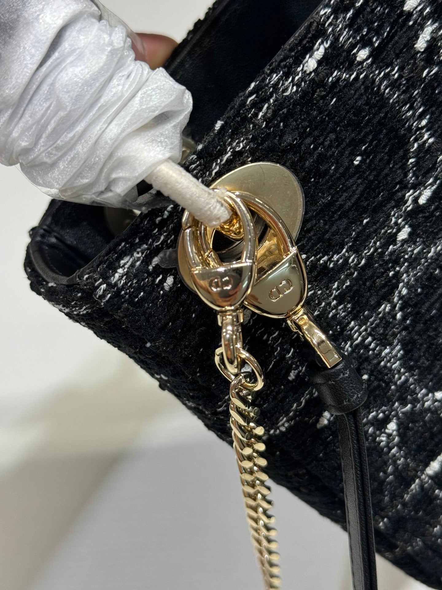 DIOR MINI 17 LADY BAG IN BLACK CANNAGE TWEED