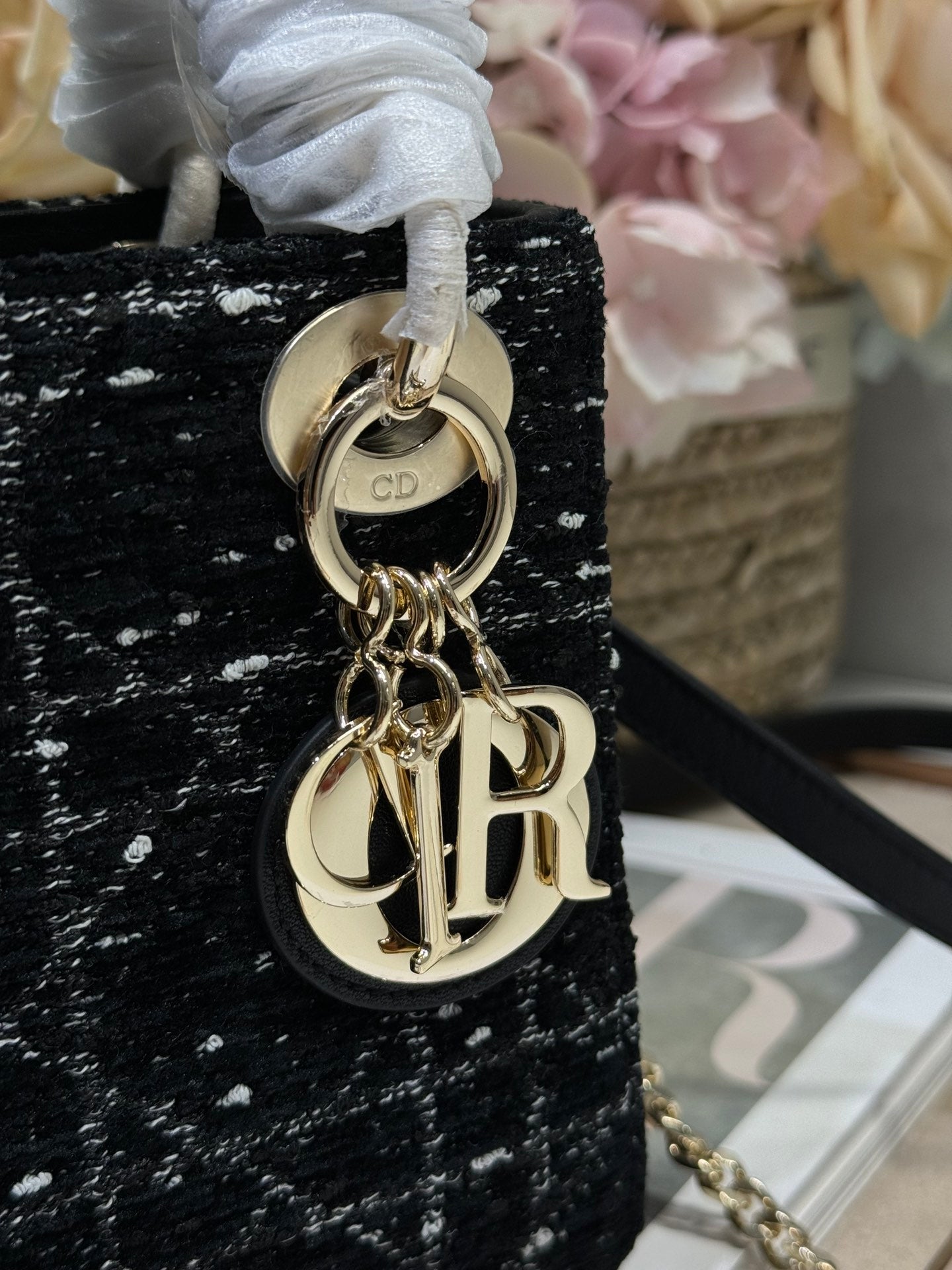 DIOR MINI 17 LADY BAG IN BLACK CANNAGE TWEED