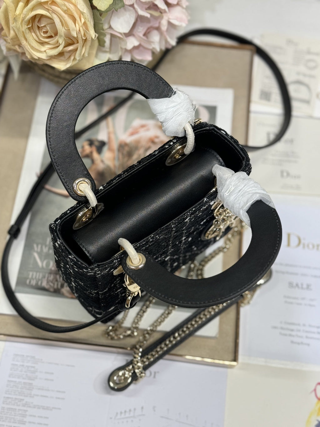 DIOR MINI 17 LADY BAG IN BLACK CANNAGE TWEED