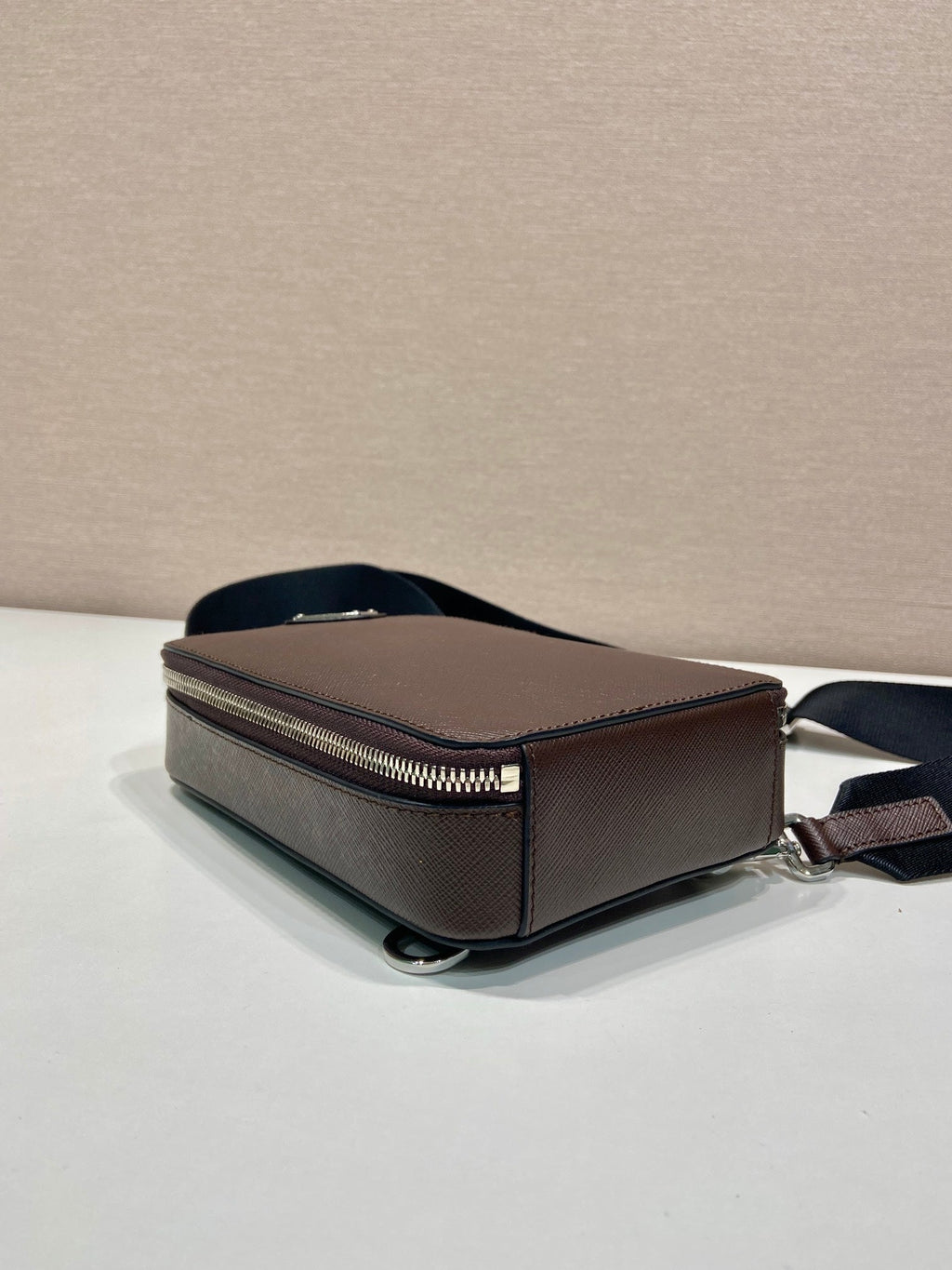 PRADA CHEST BAG 20 IN CHOCOLATE SAFFIANO LEATHER