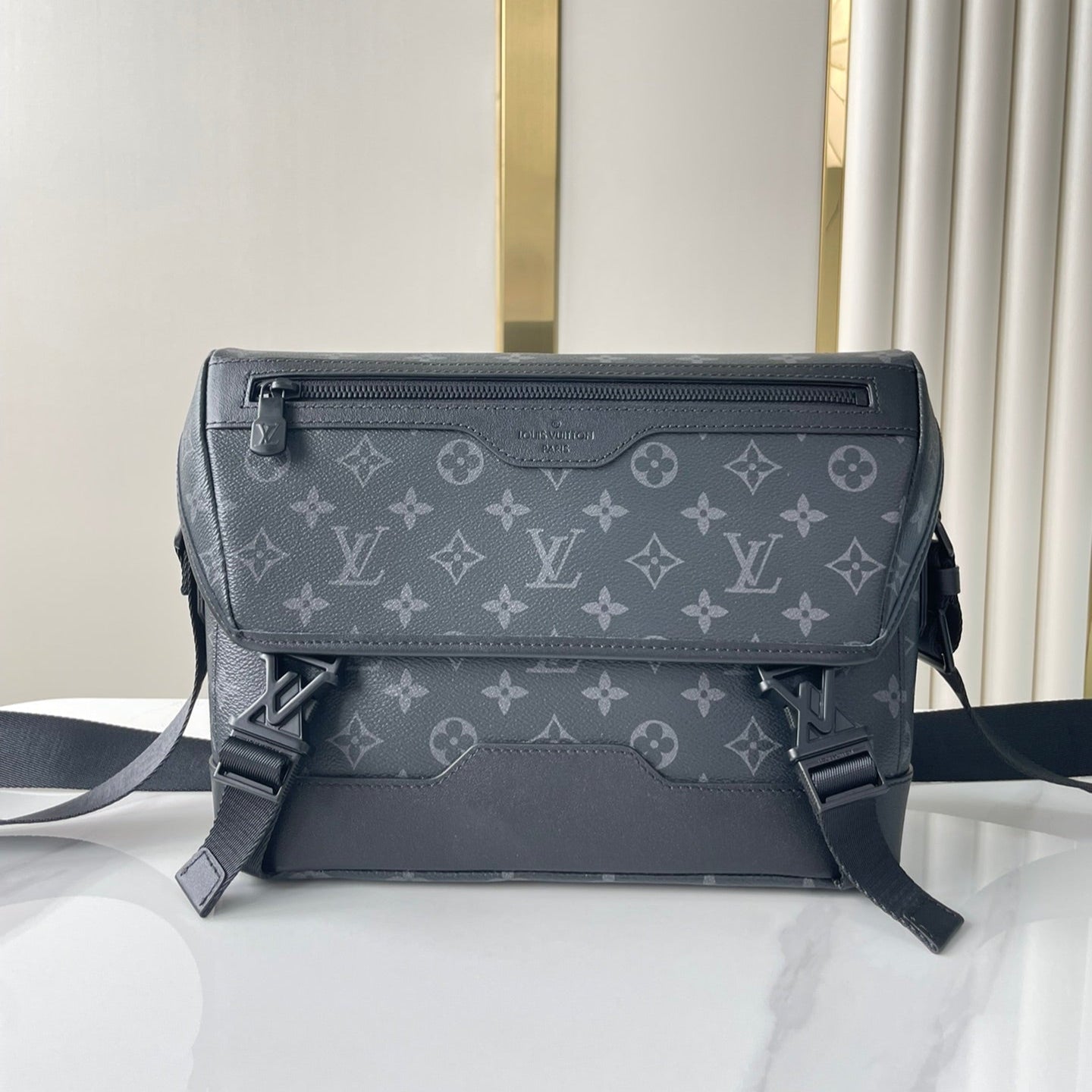LOUIS VUITTON MESSENGER VOYAGER PM 33 IN GUN METAL MONOGRAM ECLIPSE CANVAS