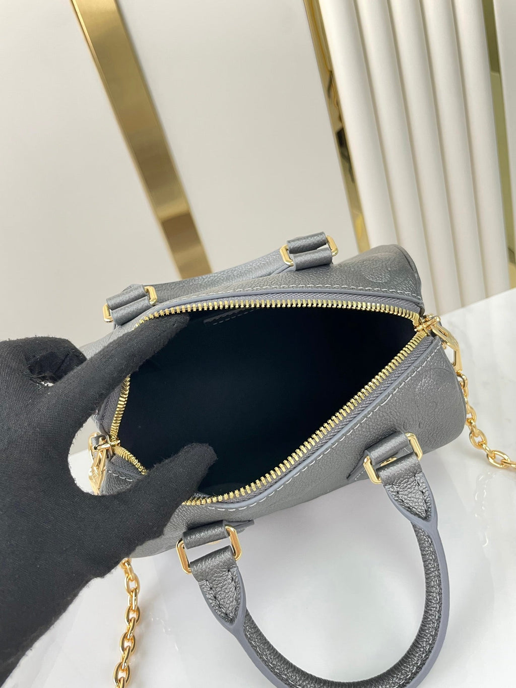 LOUIS VUITTON SPEEDY BANDOULIÈRE 20 IN GUN METAL MONOGRAM EMPREINTE GOLD HARDWARE