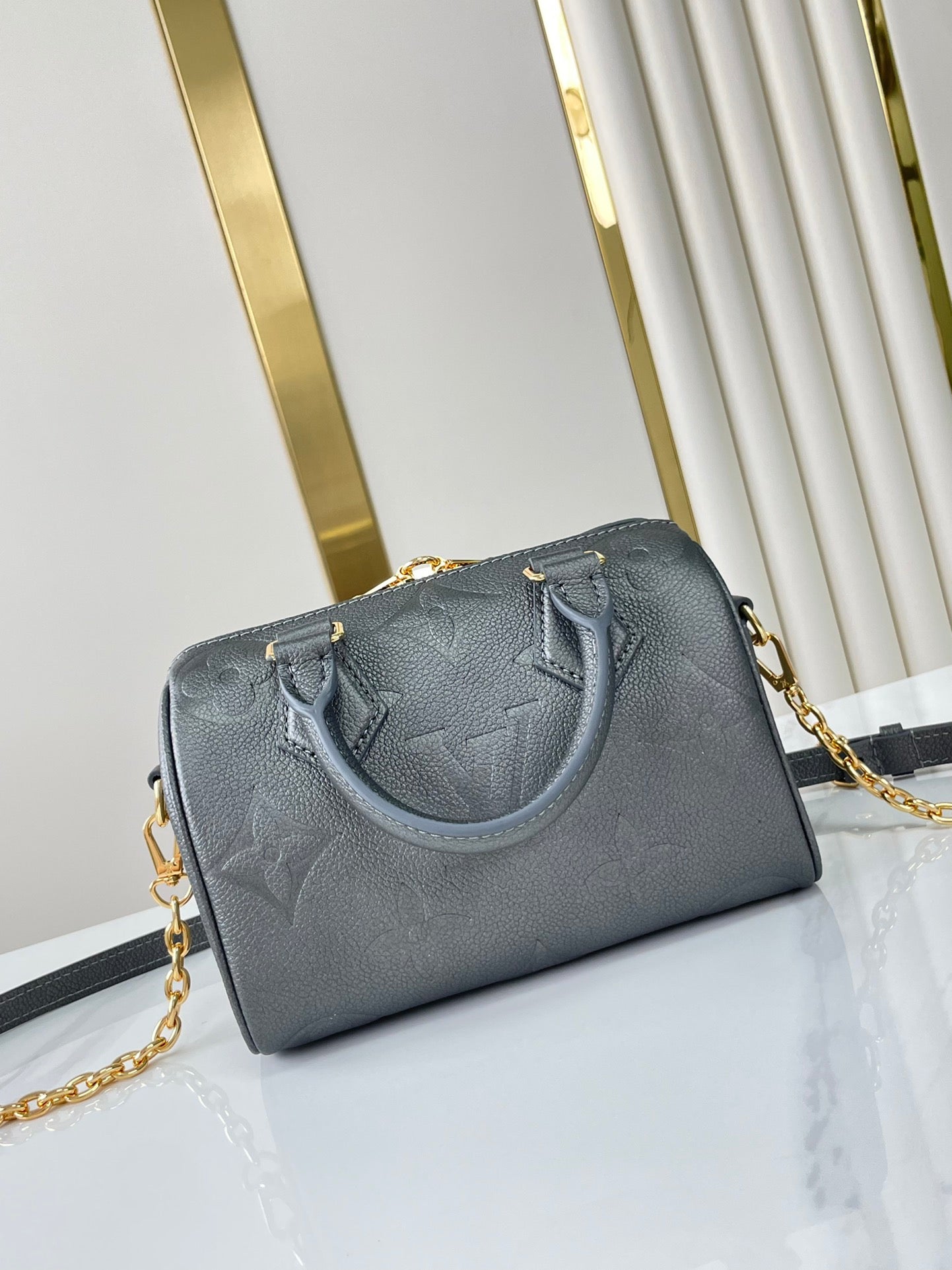LOUIS VUITTON SPEEDY BANDOULIÈRE 20 IN GUN METAL MONOGRAM EMPREINTE GOLD HARDWARE