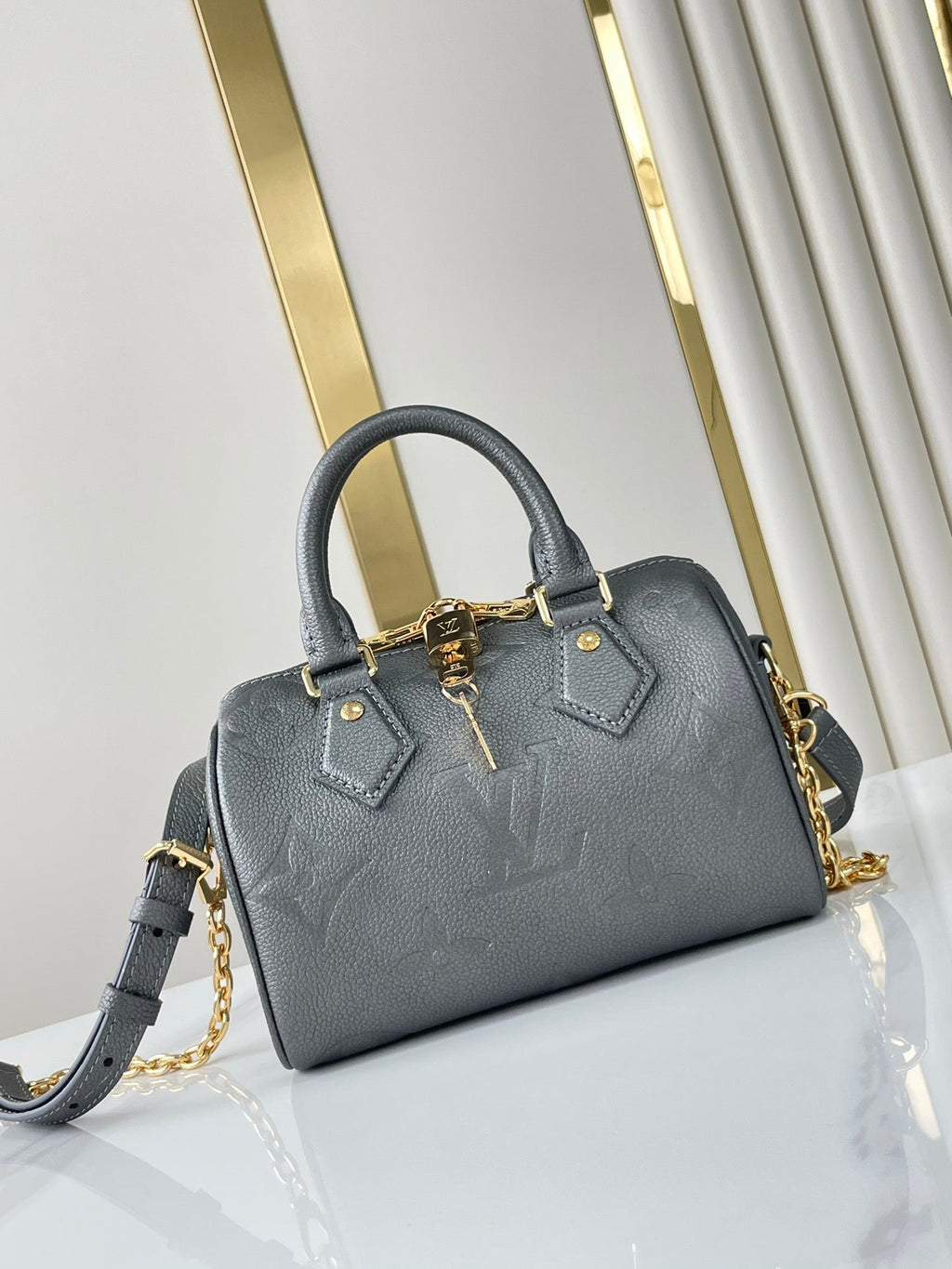 LOUIS VUITTON SPEEDY BANDOULIÈRE 20 IN GUN METAL MONOGRAM EMPREINTE GOLD HARDWARE