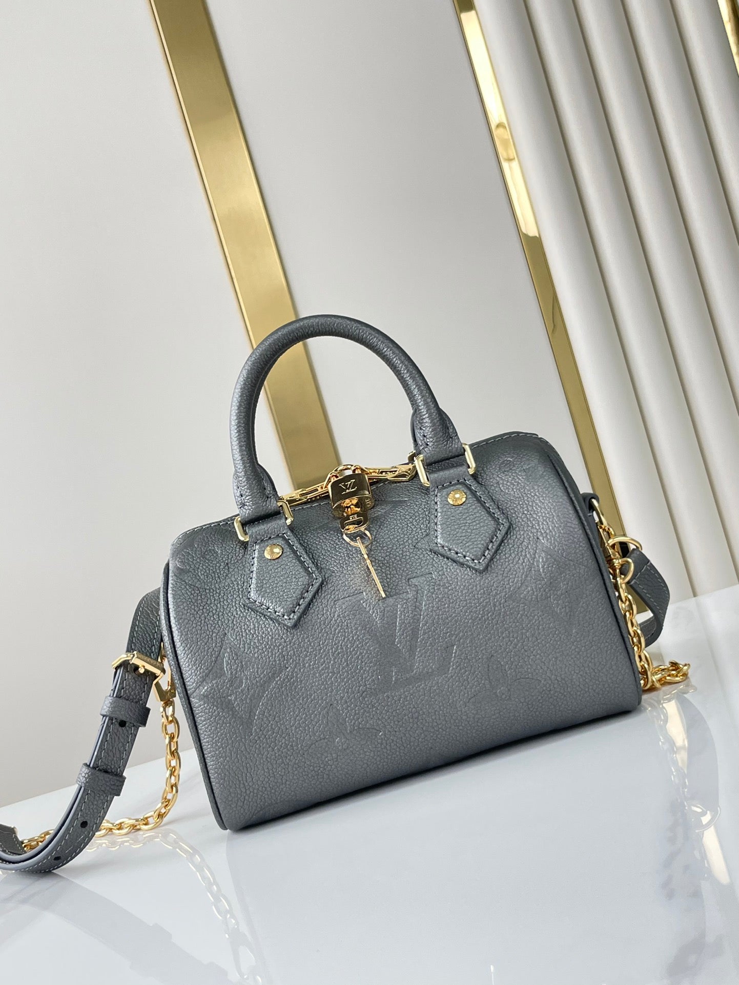 LOUIS VUITTON SPEEDY BANDOULIÈRE 20 IN GUN METAL MONOGRAM EMPREINTE GOLD HARDWARE
