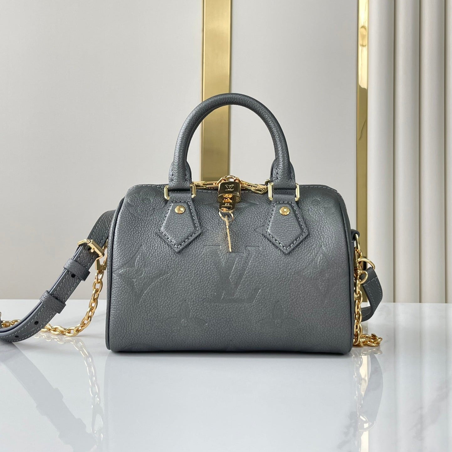 LOUIS VUITTON SPEEDY BANDOULIÈRE 20 IN GUN METAL MONOGRAM EMPREINTE GOLD HARDWARE