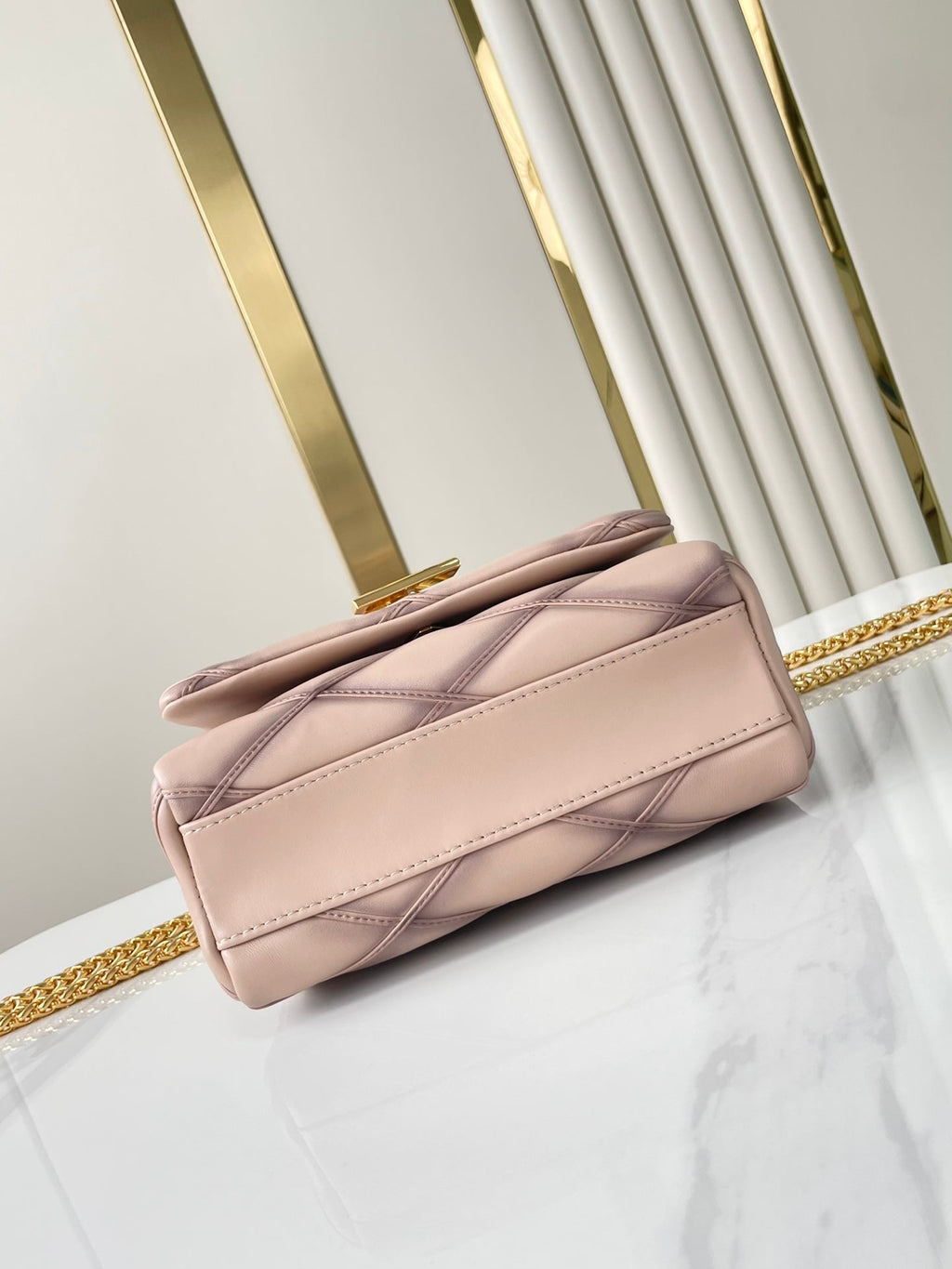 LOUIS VUITTON GO-14 MM 23 IN LIGHT PINK QUILTED LAMBSKIN GOLD HARDWRE