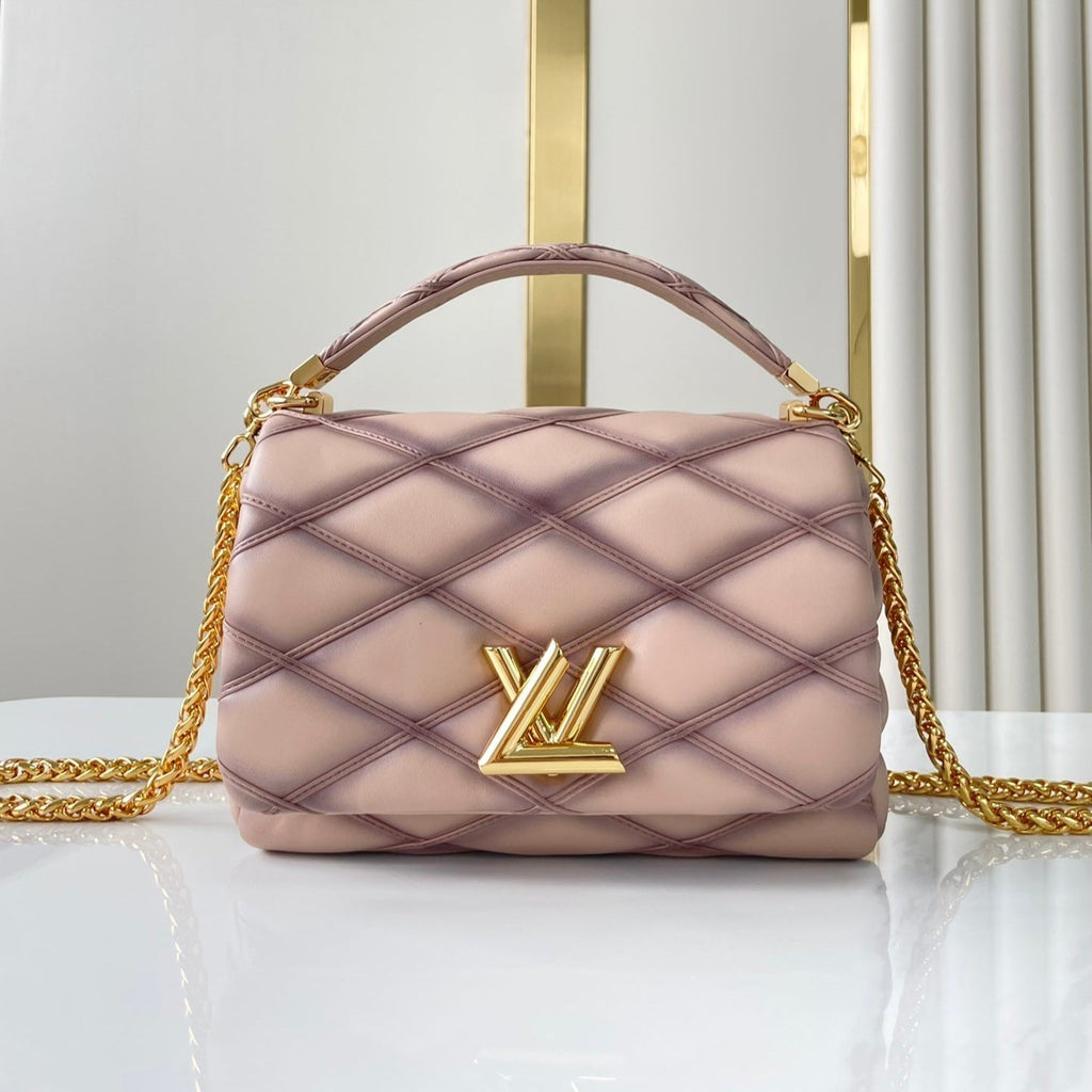 LOUIS VUITTON GO-14 MM 23 IN LIGHT PINK QUILTED LAMBSKIN GOLD HARDWRE