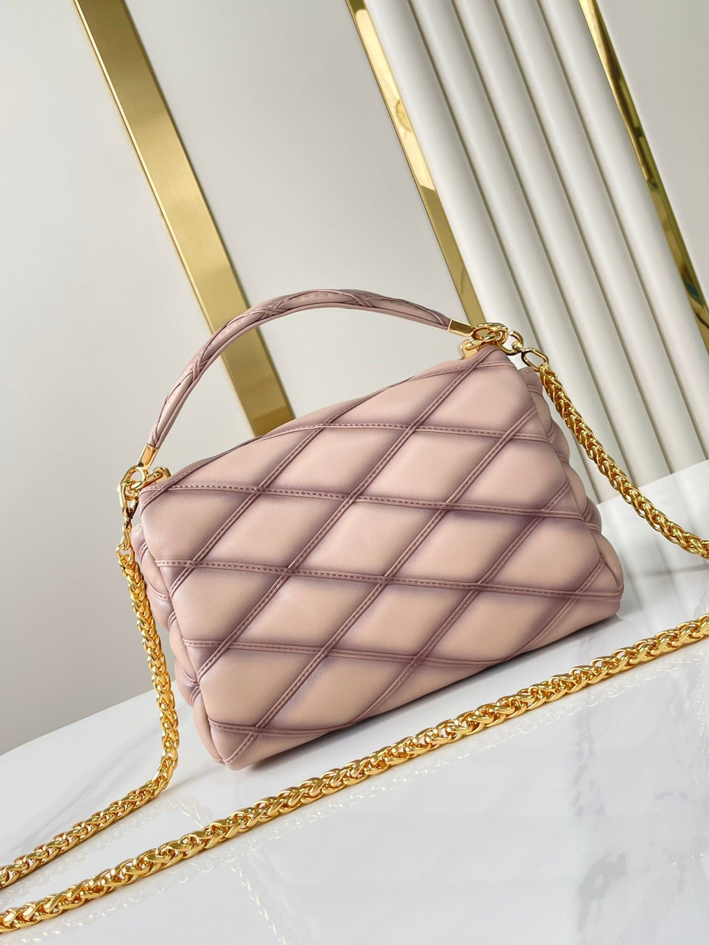 LOUIS VUITTON GO-14 MM 23 IN LIGHT PINK QUILTED LAMBSKIN GOLD HARDWRE