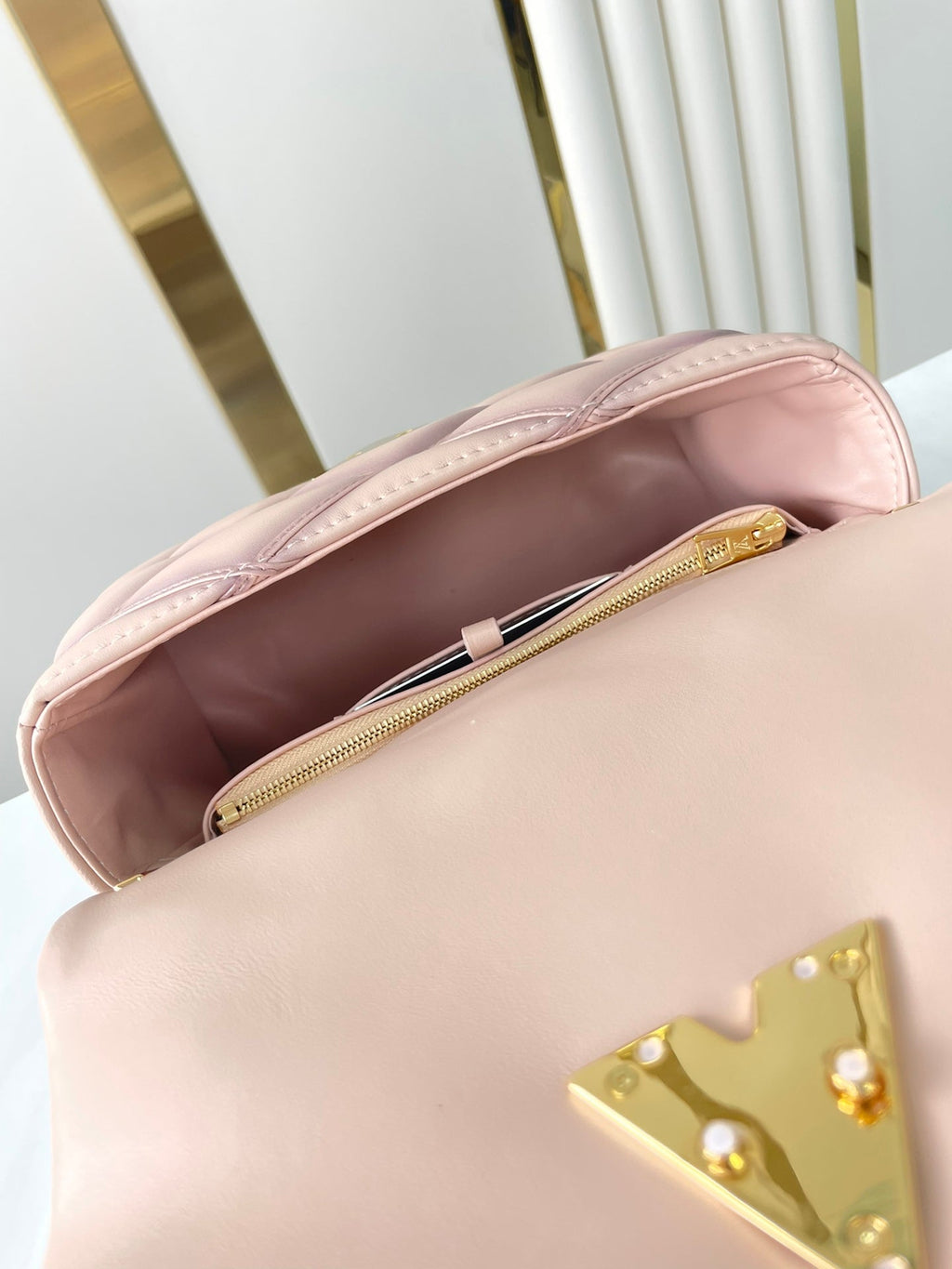 LOUIS VUITTON GO-14 MM 23 IN LIGHT PINK QUILTED LAMBSKIN GOLD HARDWRE