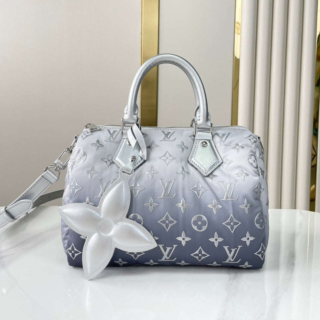 LOUIS VUITTON SPEEDY BANDOULIÈRE 25 IN GRADIENT SILVER MONOGRAM NYLON SILVER HARDWARE