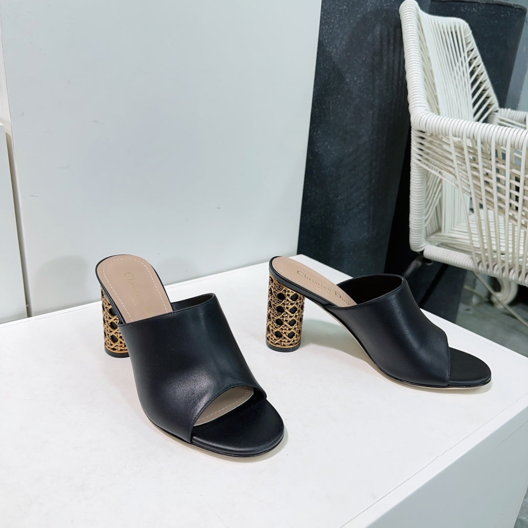 DIOR ICON HEELED SLIDE BLACK CALFSKIN 95 MM