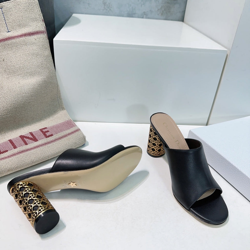 DIOR ICON HEELED SLIDE BLACK CALFSKIN 95 MM