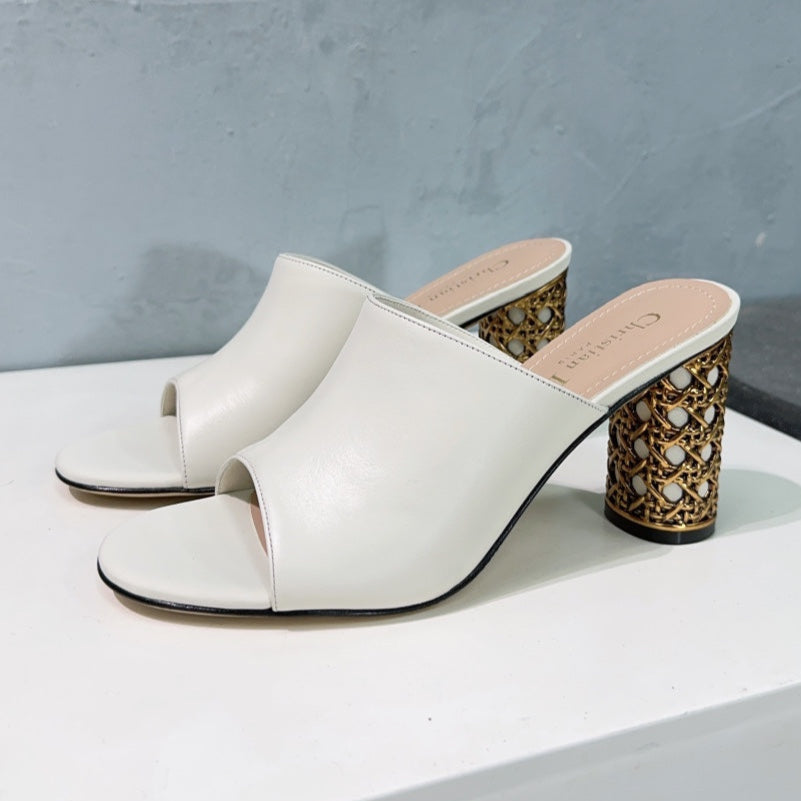 DIOR ICON HEELED SLIDE WHITE CALFSKIN 95 MM