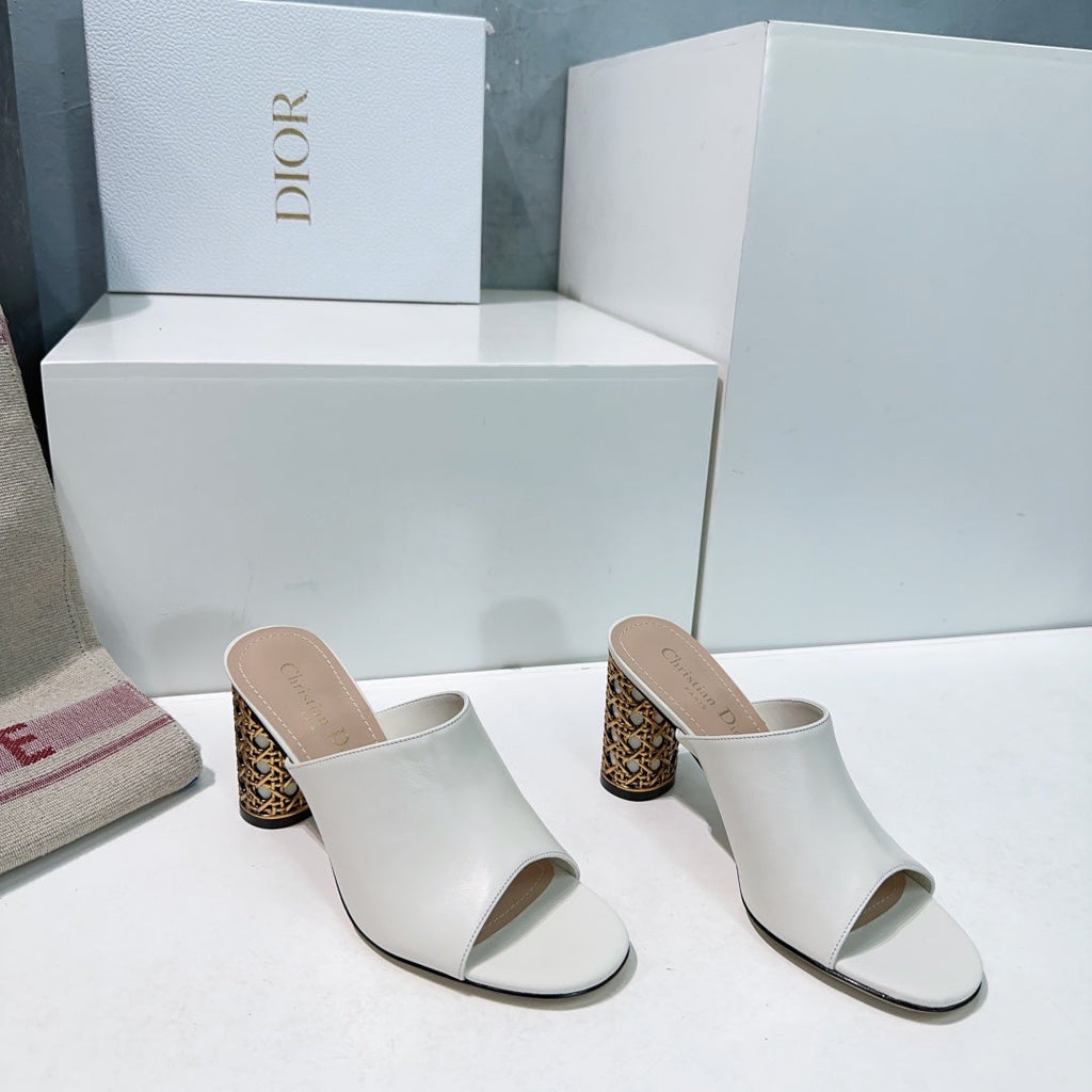 DIOR ICON HEELED SLIDE WHITE CALFSKIN 95 MM