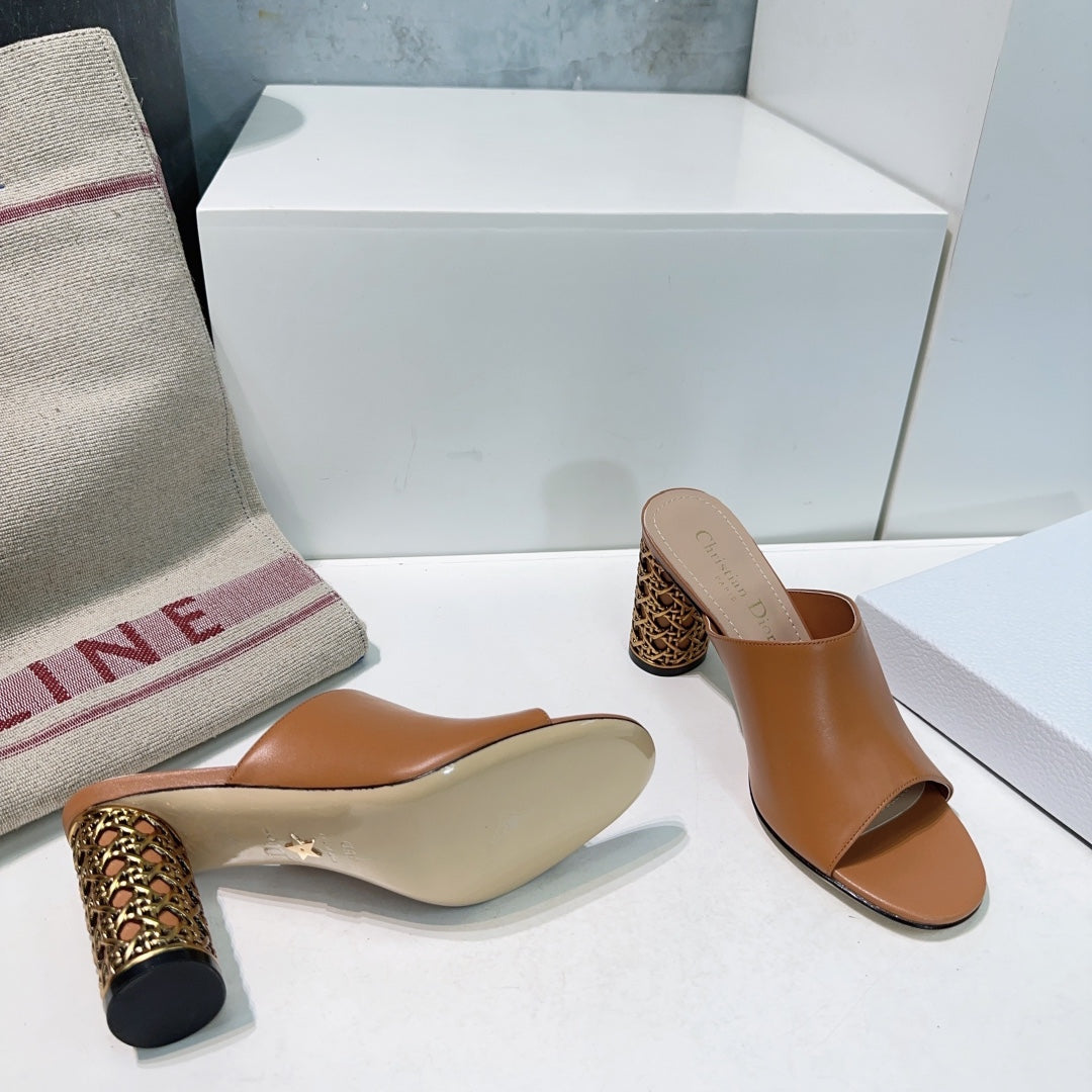 DIOR ICON HEELED SLIDE BRONZE BROWN CALFSKIN 95 MM