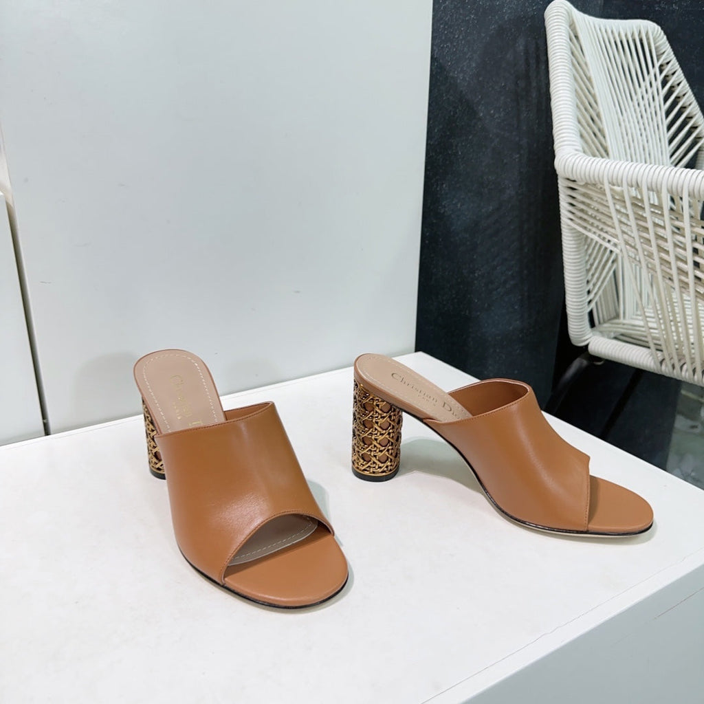DIOR ICON HEELED SLIDE BRONZE BROWN CALFSKIN 95 MM
