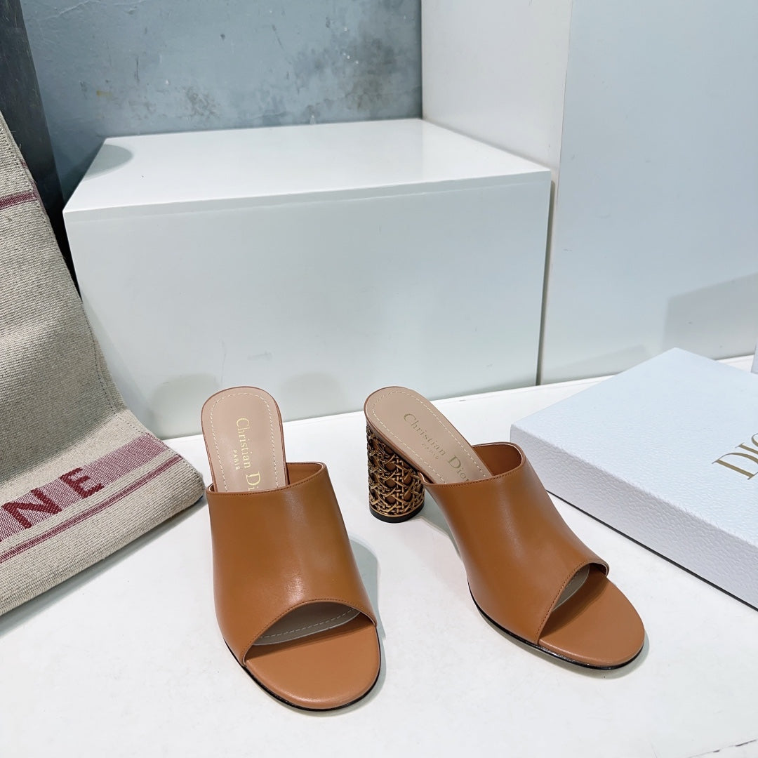 DIOR ICON HEELED SLIDE BRONZE BROWN CALFSKIN 95 MM