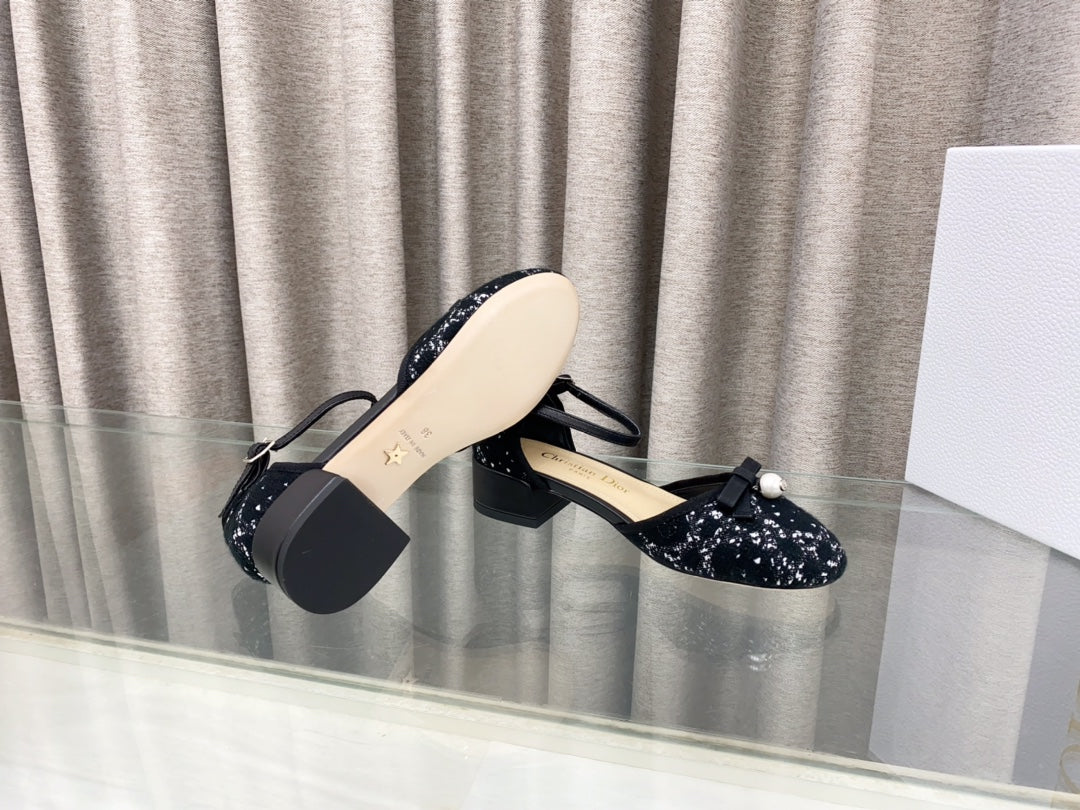 DIOR PEARL MARY JANE PUMP IN BLACK MIX WHITE TWEED 30 MM