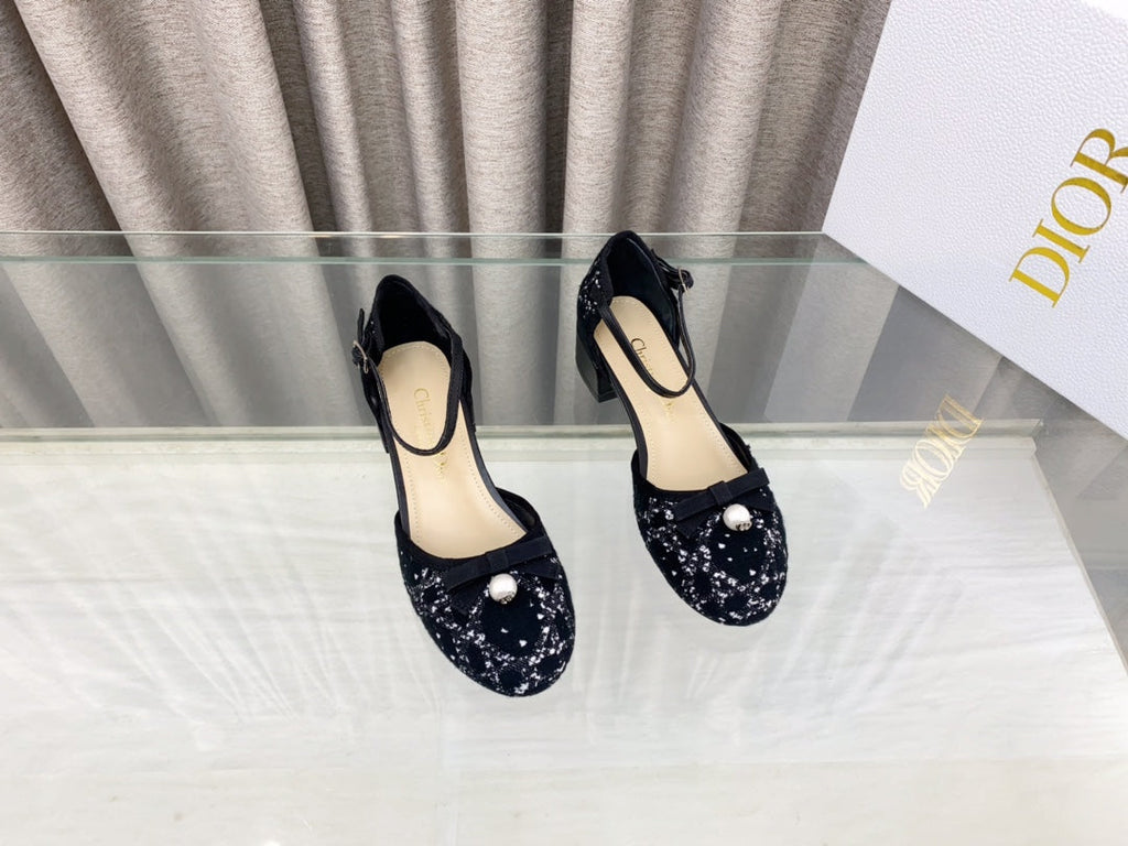 DIOR PEARL MARY JANE PUMP IN BLACK MIX WHITE TWEED 30 MM