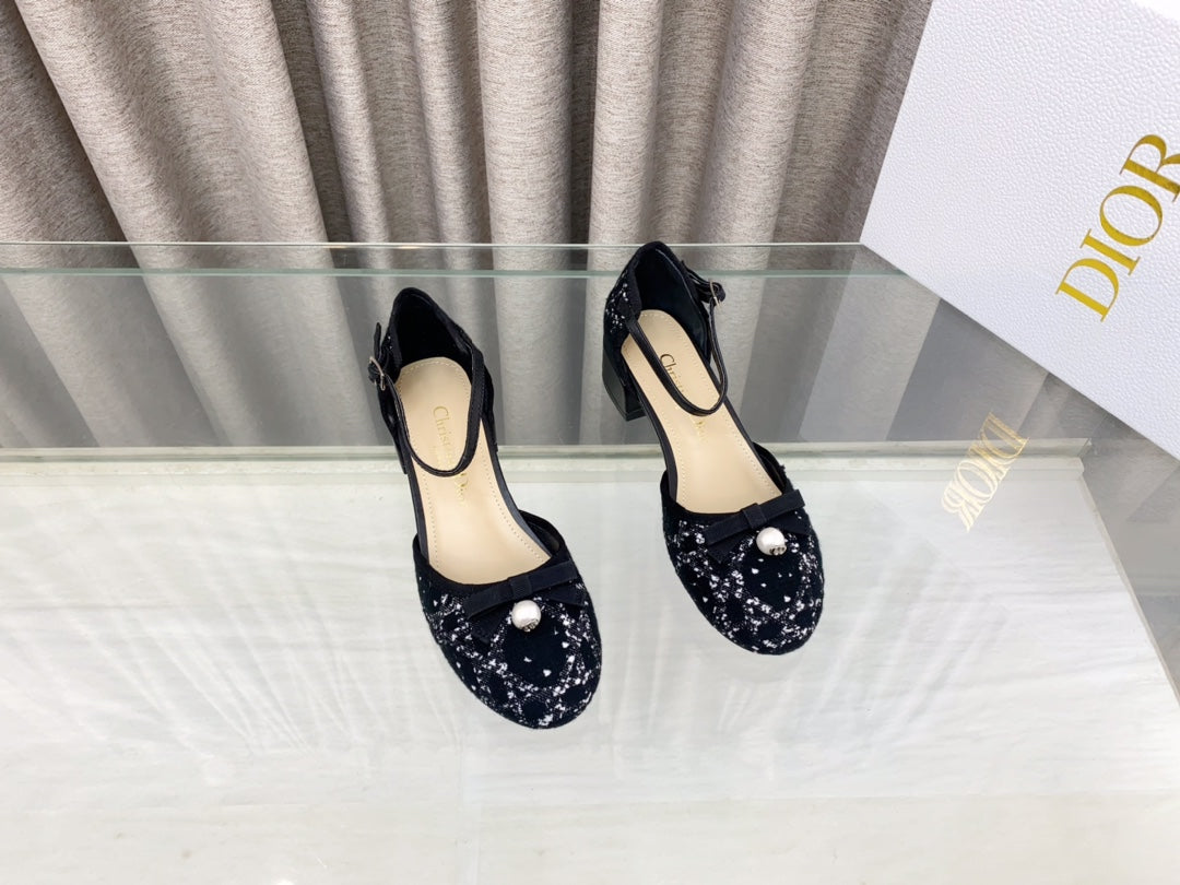 DIOR PEARL MARY JANE PUMP IN BLACK MIX WHITE TWEED 30 MM