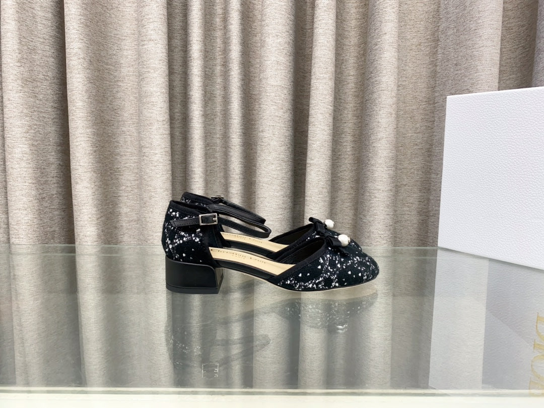 DIOR PEARL MARY JANE PUMP IN BLACK MIX WHITE TWEED 30 MM